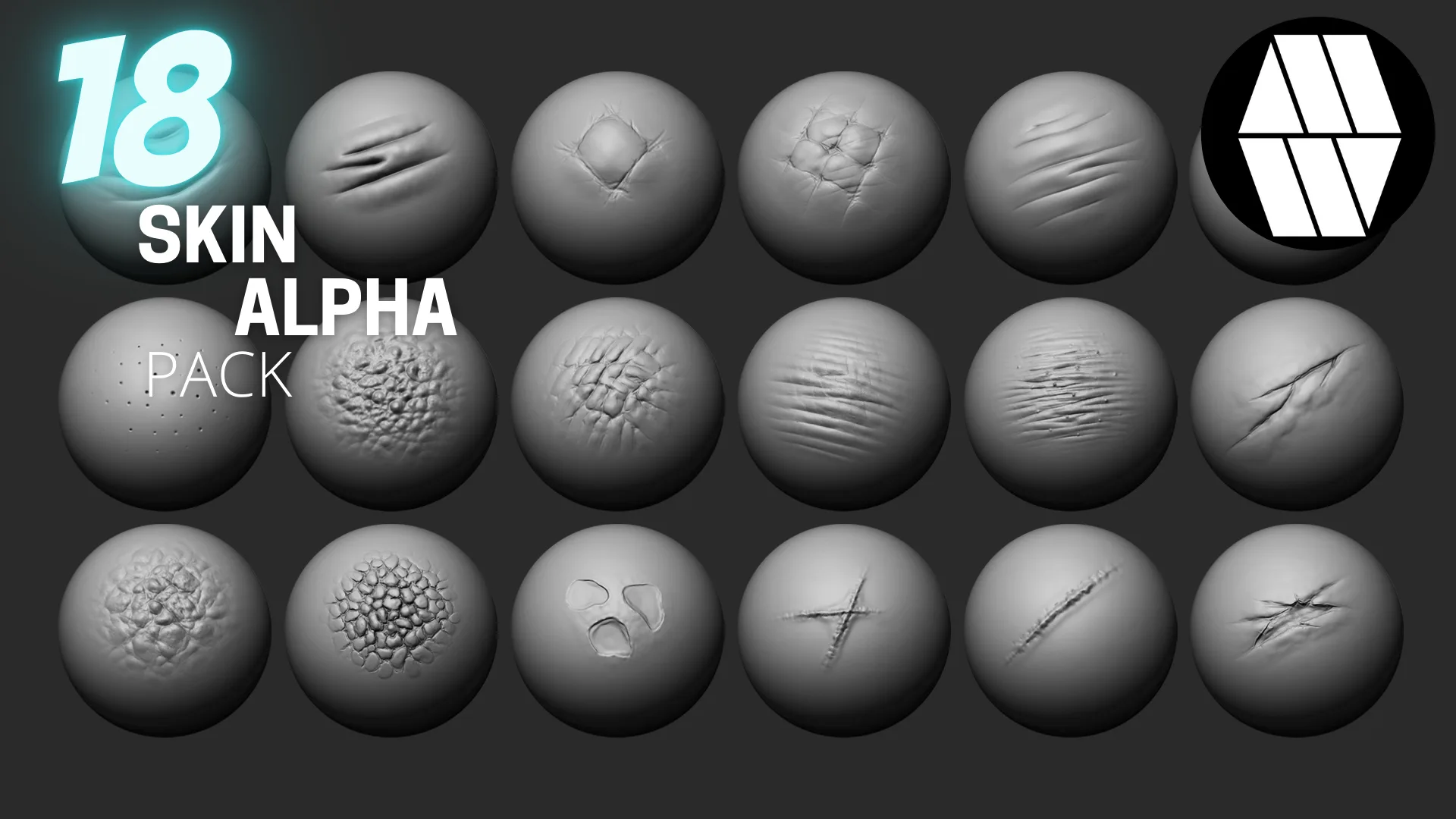 18 Skin Alphas and VDM Brush - Custom made Alphas to use in ZBrush