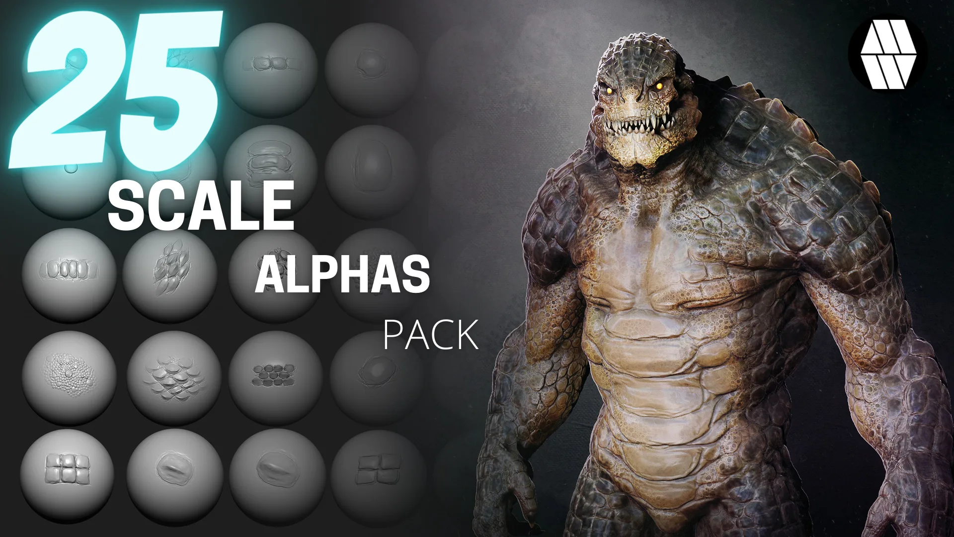 25 Scale Alphas and VDM Brush - Custom made Reptile Alphas to use in ZBrush