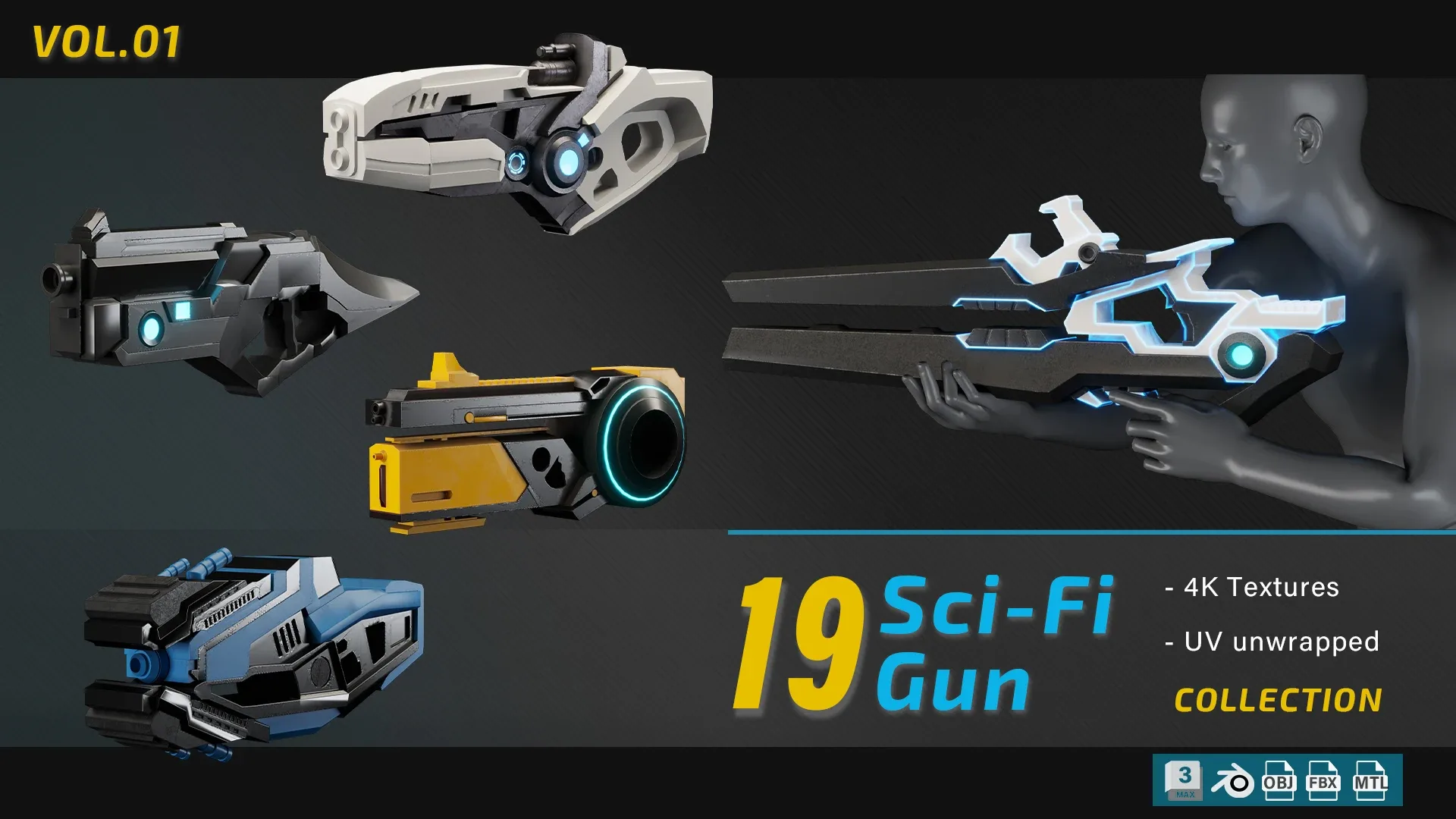 19 SCI-FI GUN + 4K PBR TEXTURE_VOL.01