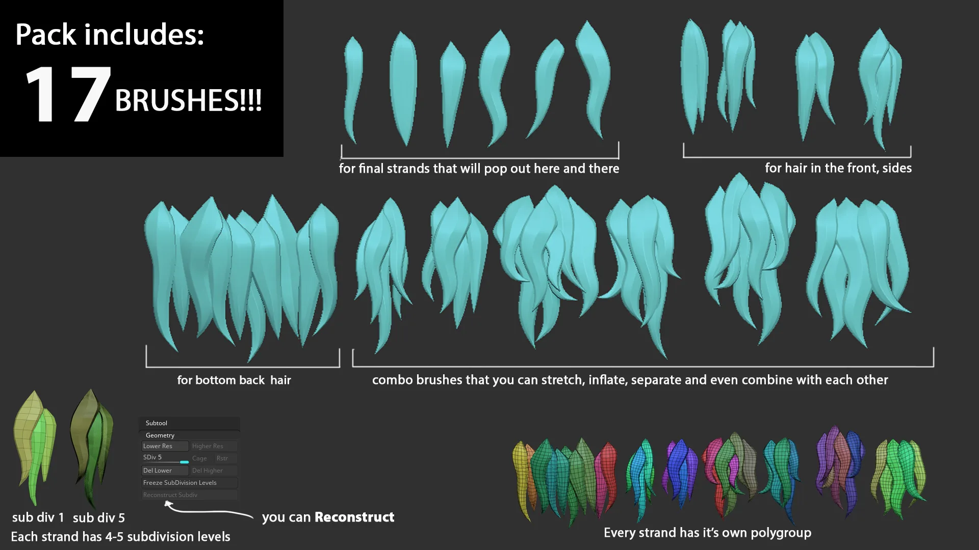 ANIME - Hair Brushes for zBrush