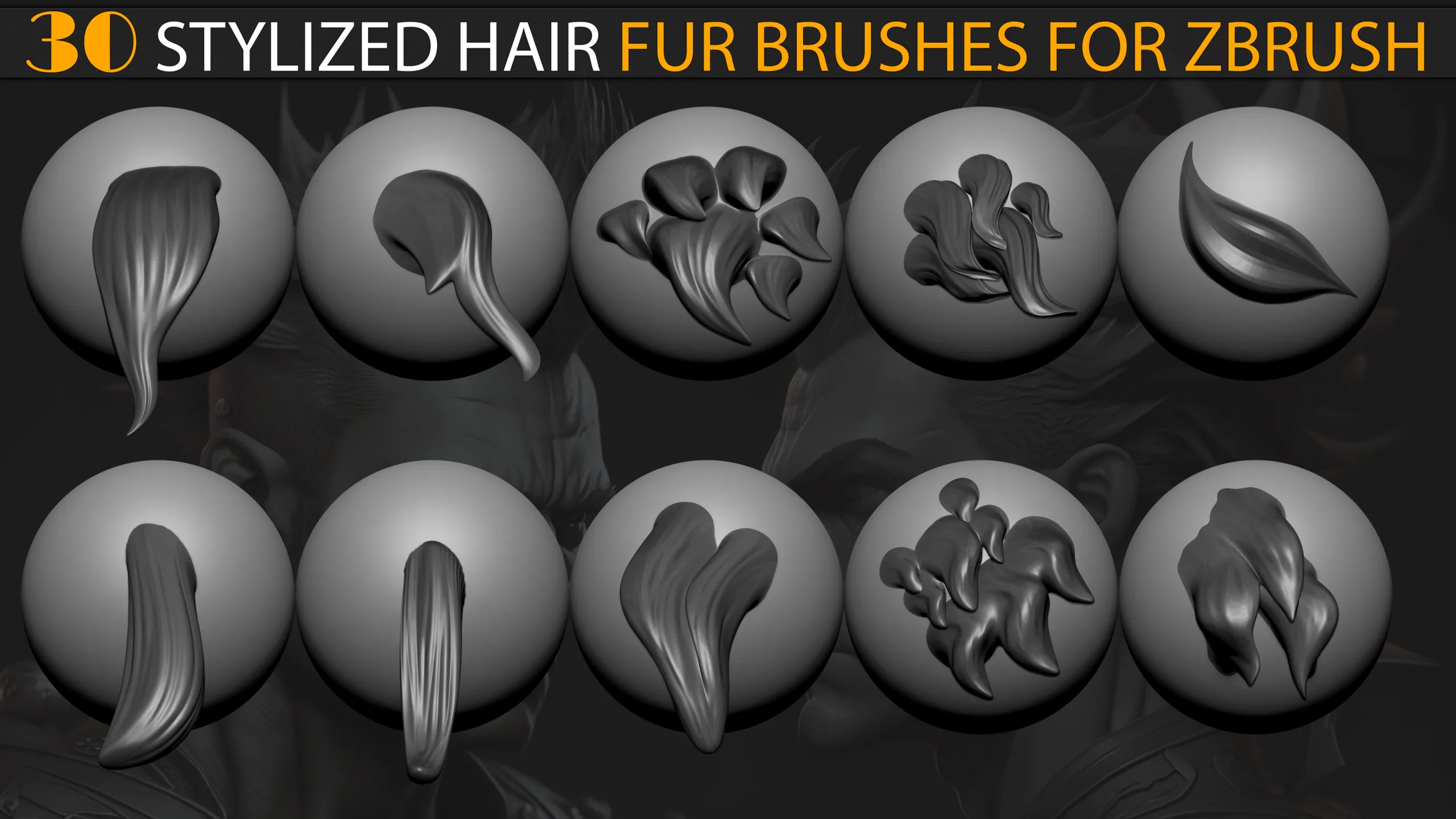 30 Stylized Hair (Fur) VDM Brushes for Zbrush V-02