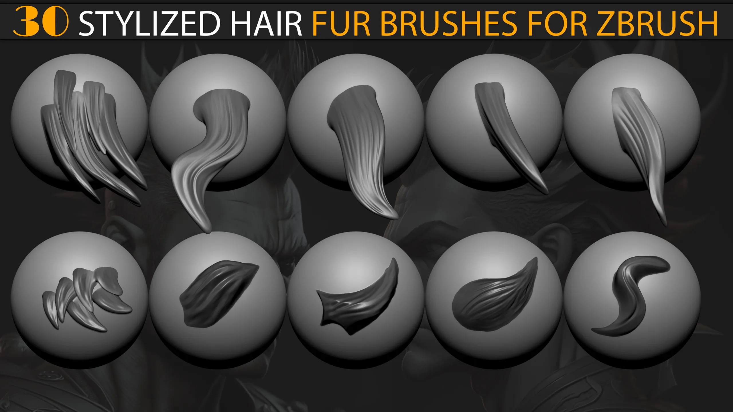 30 Stylized Hair (Fur) VDM Brushes for Zbrush V-02