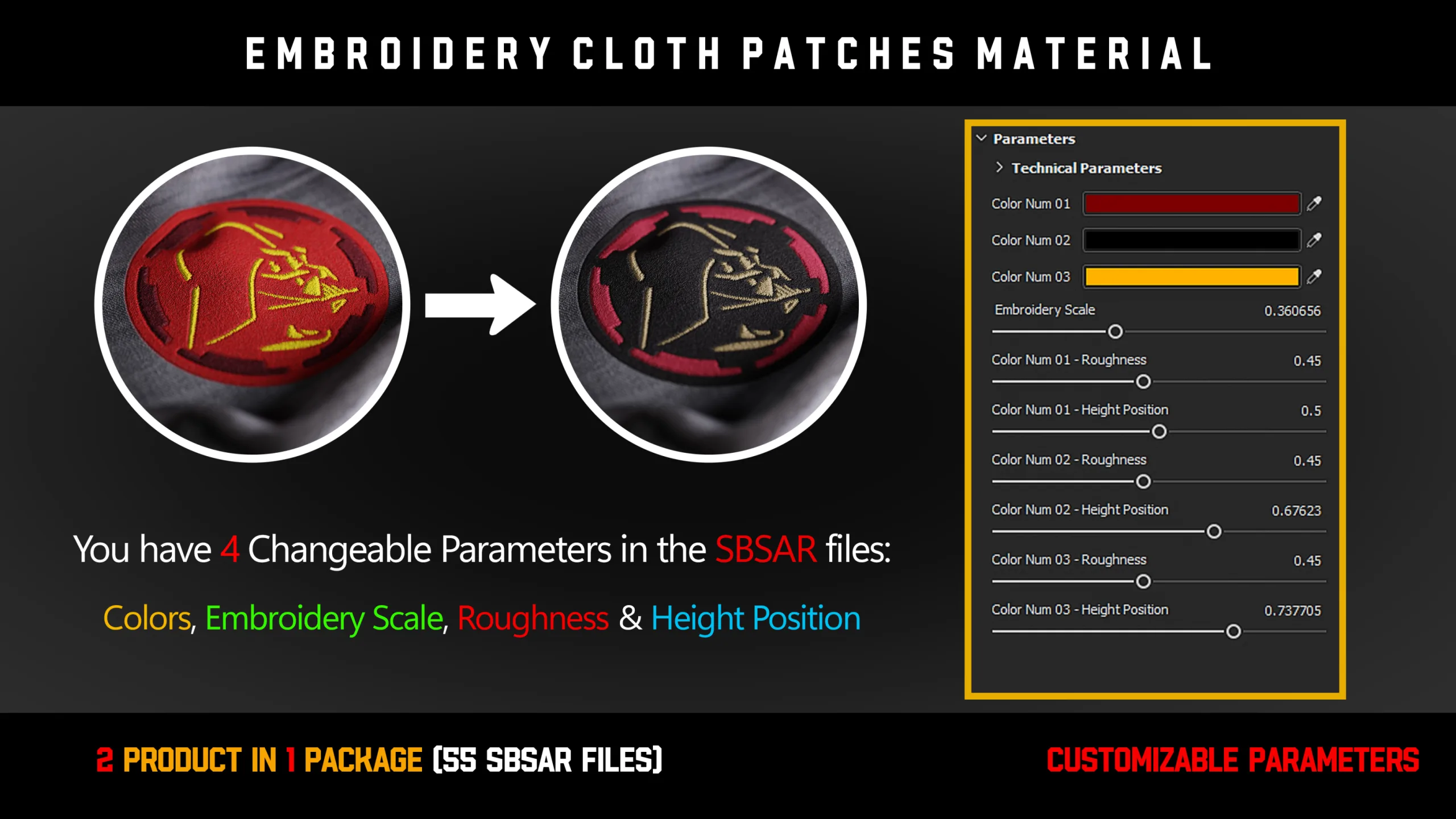 " 55 Embroidery Cloth Patches Materials " / SBSAR - PNG - Video Tutorial (Vol.1)