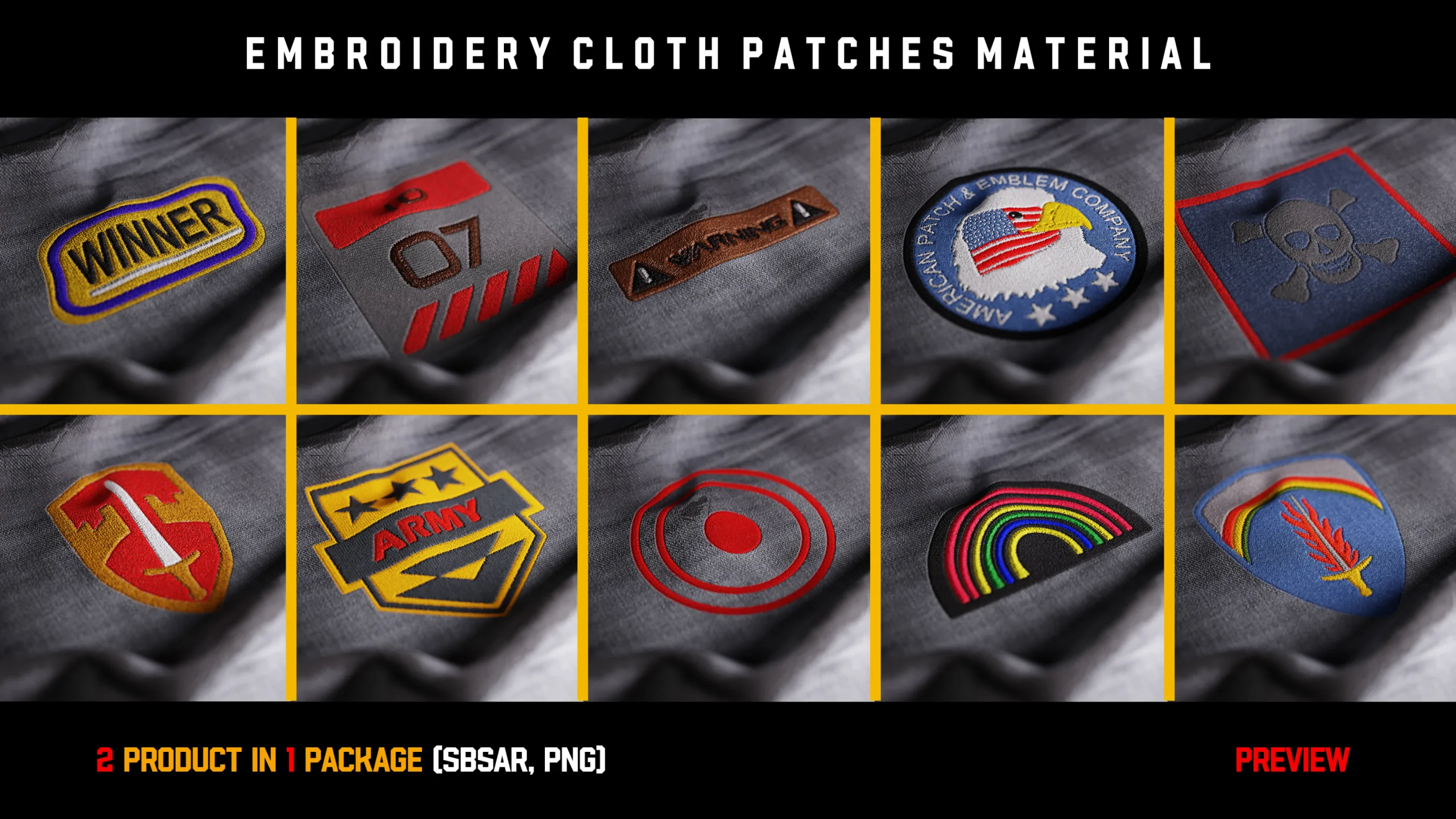 " 55 Embroidery Cloth Patches Materials " / SBSAR - PNG - Video Tutorial (Vol.1)