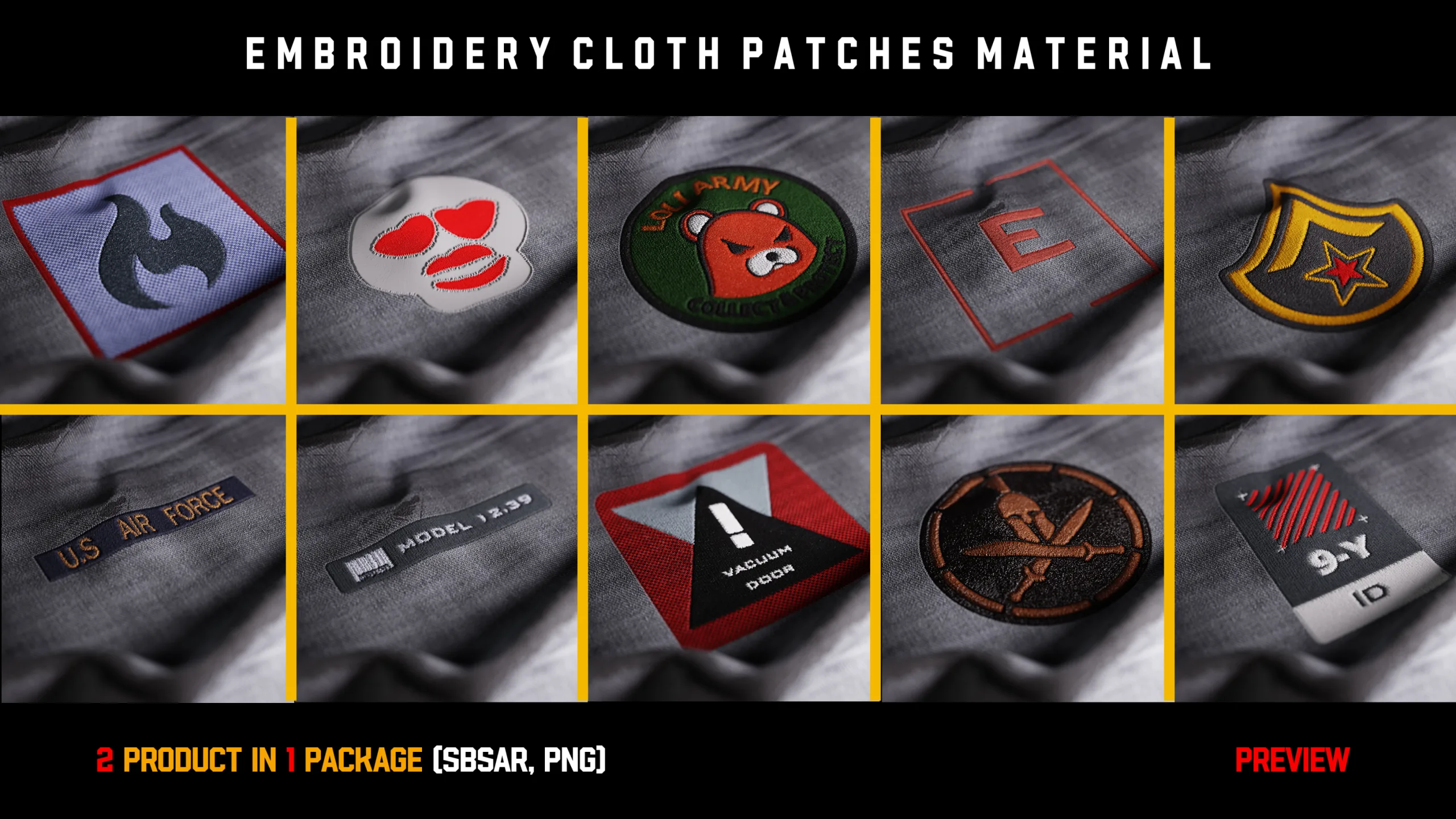 " 55 Embroidery Cloth Patches Materials " / SBSAR - PNG - Video Tutorial (Vol.1)