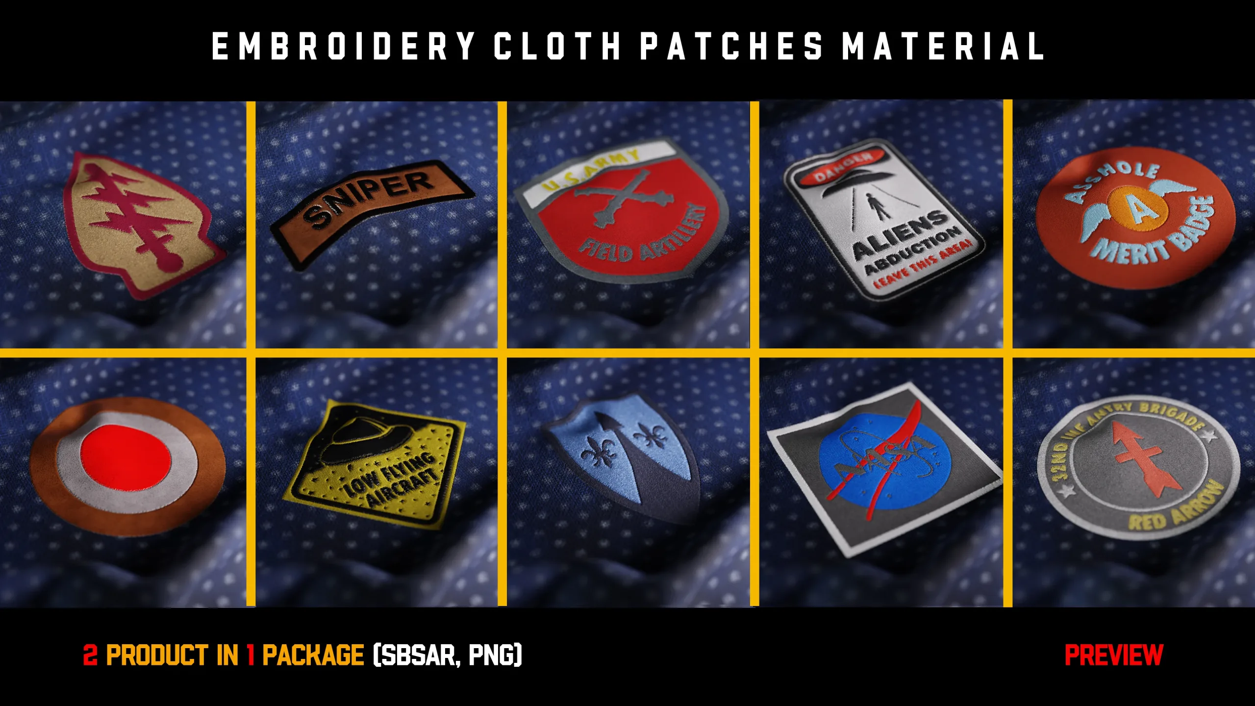 " 55 Embroidery Cloth Patches Materials " / SBSAR - PNG - Video Tutorial (Vol.2)