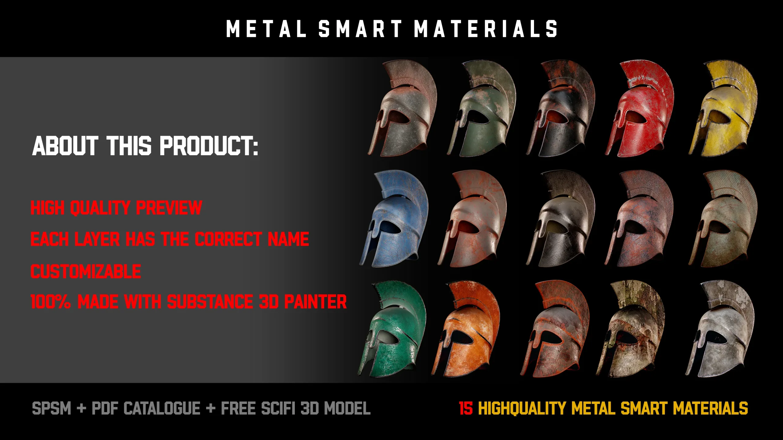 " 15 High Detailed Metal Smart Materials " (Vol.1) + Free SCIFI Box 3D Model