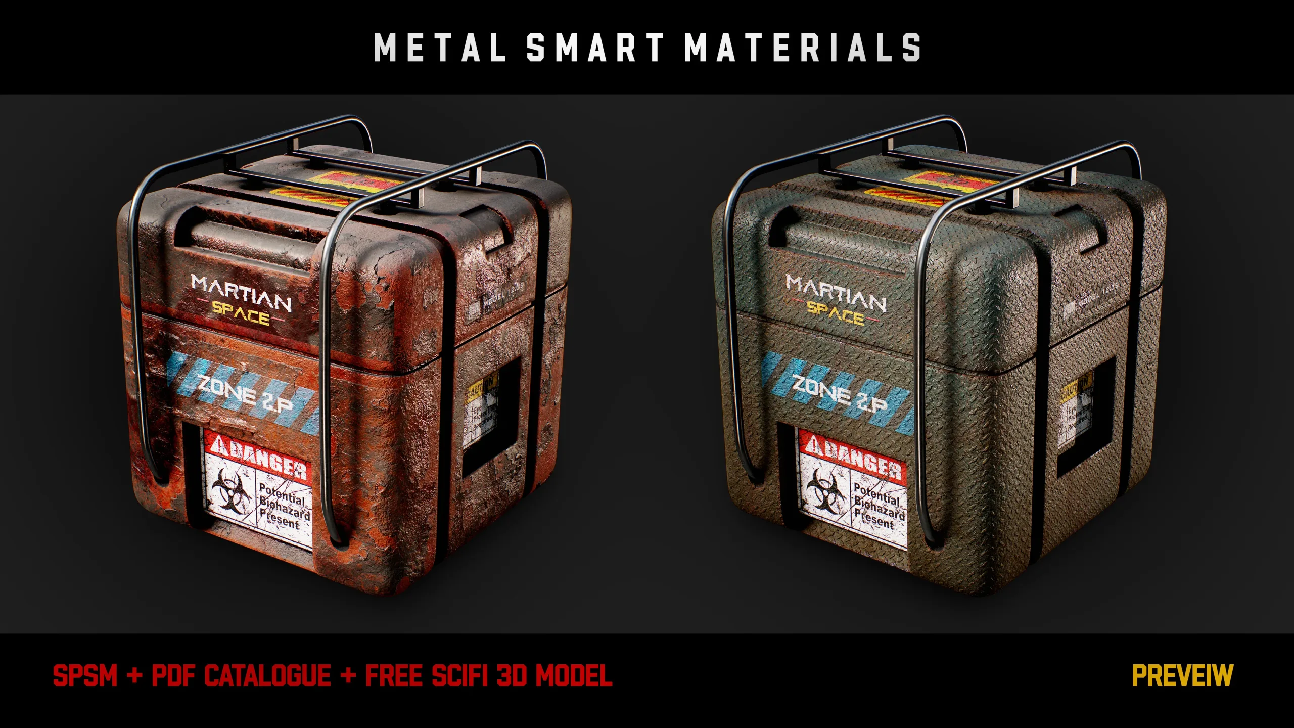 " 15 High Detailed Metal Smart Materials " (Vol.1) + Free SCIFI Box 3D Model