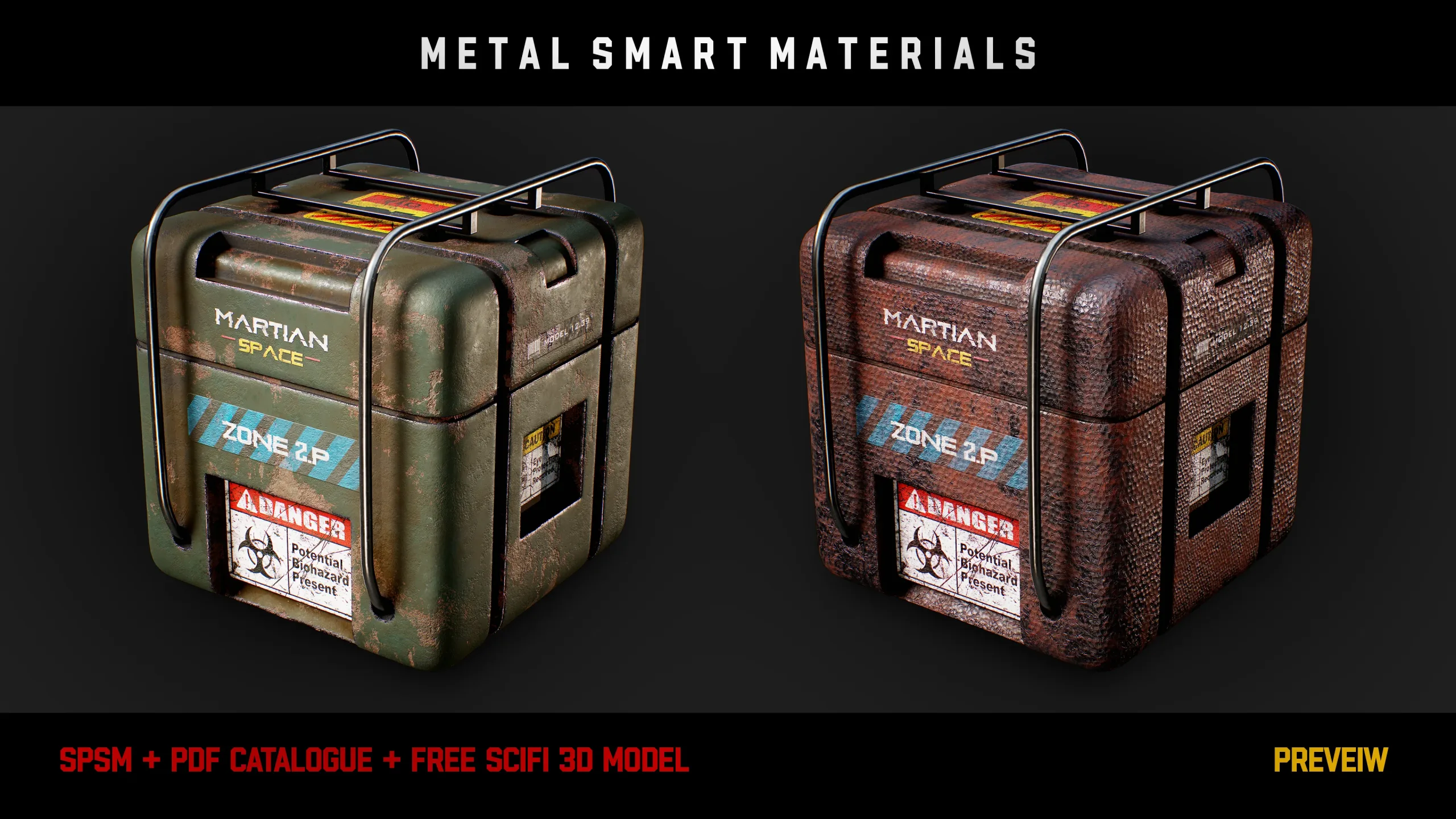 " 15 High Detailed Metal Smart Materials " (Vol.1) + Free SCIFI Box 3D Model