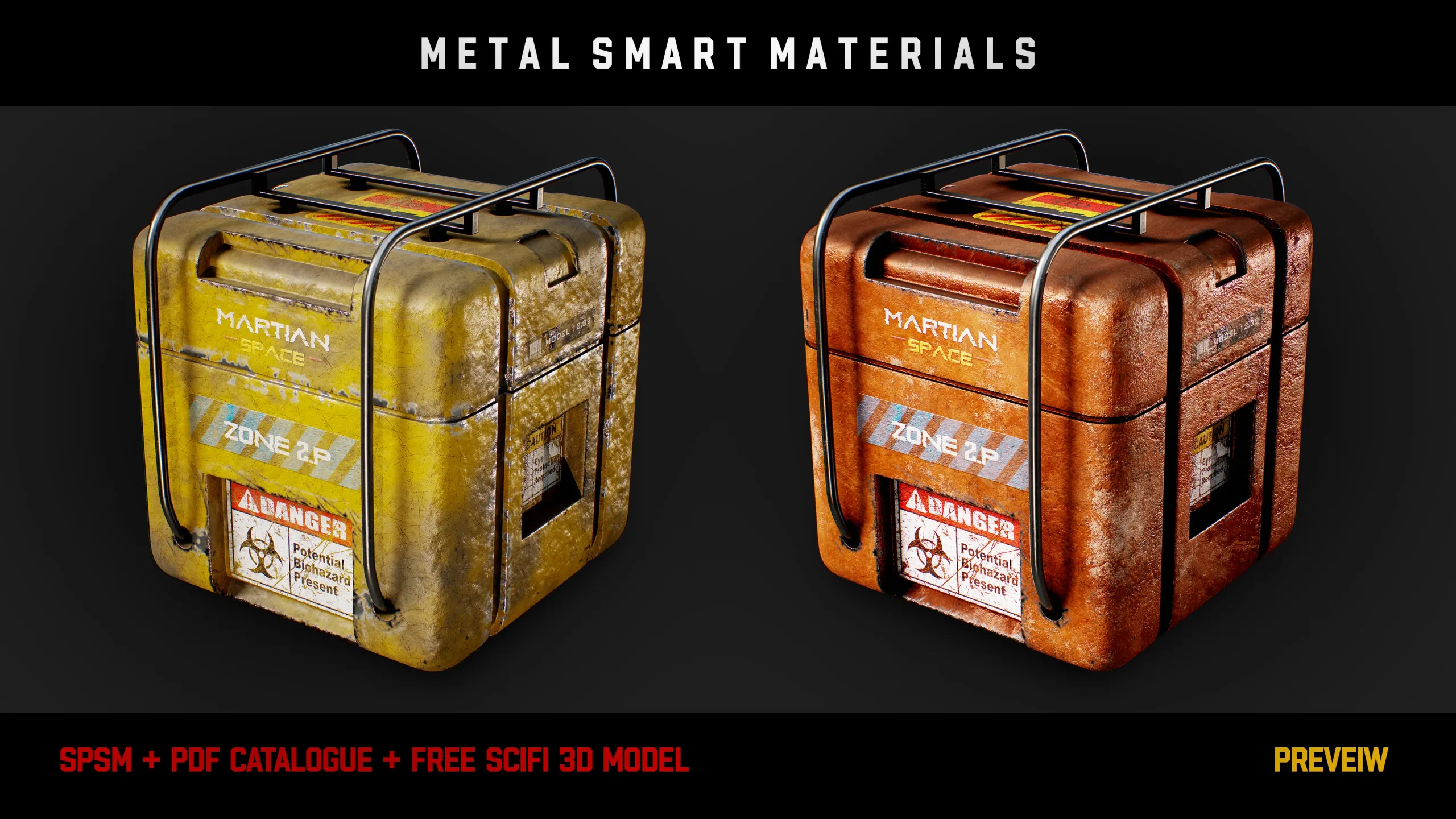 " 15 High Detailed Metal Smart Materials " (Vol.1) + Free SCIFI Box 3D Model