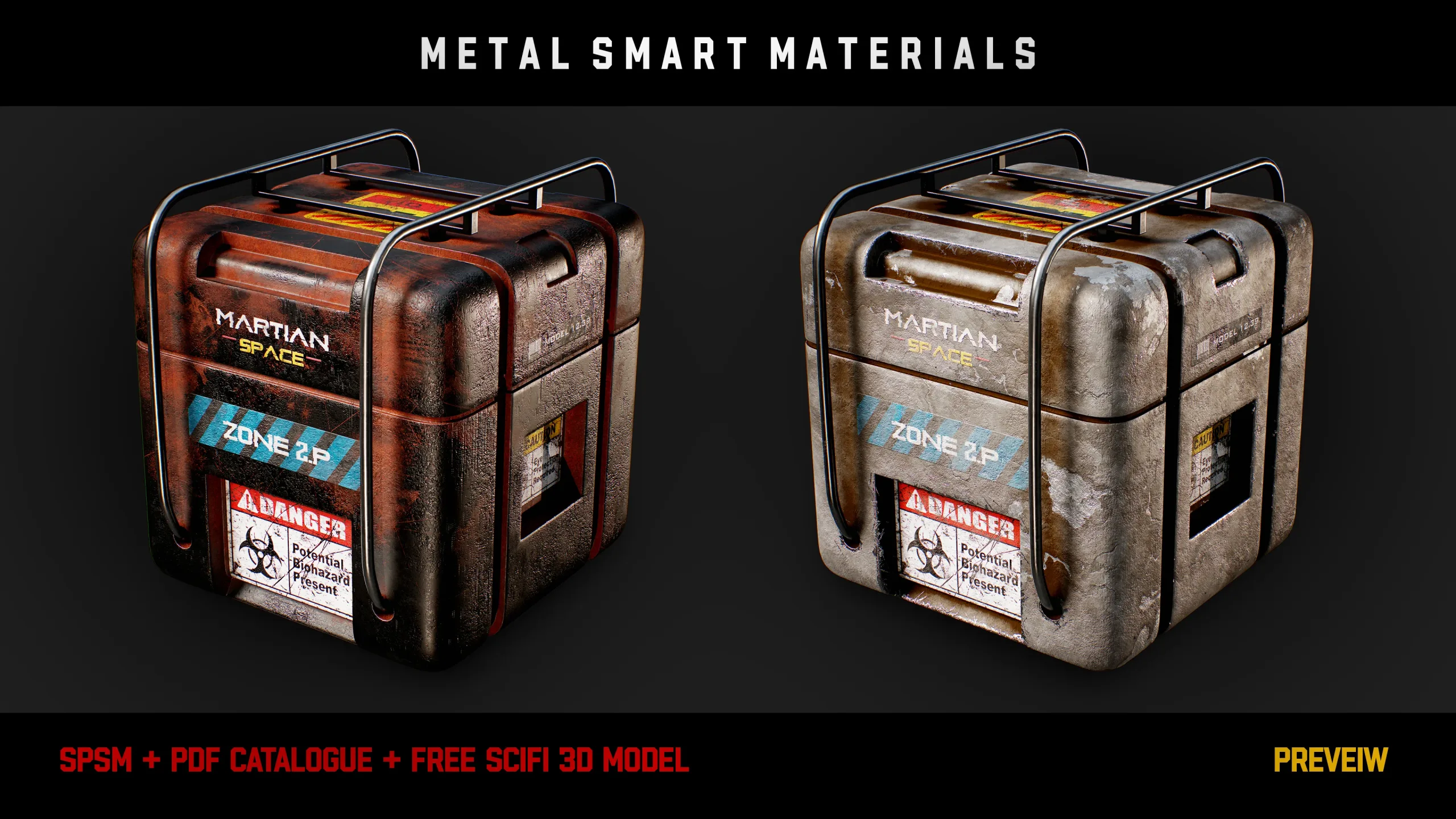 " 15 High Detailed Metal Smart Materials " (Vol.1) + Free SCIFI Box 3D Model