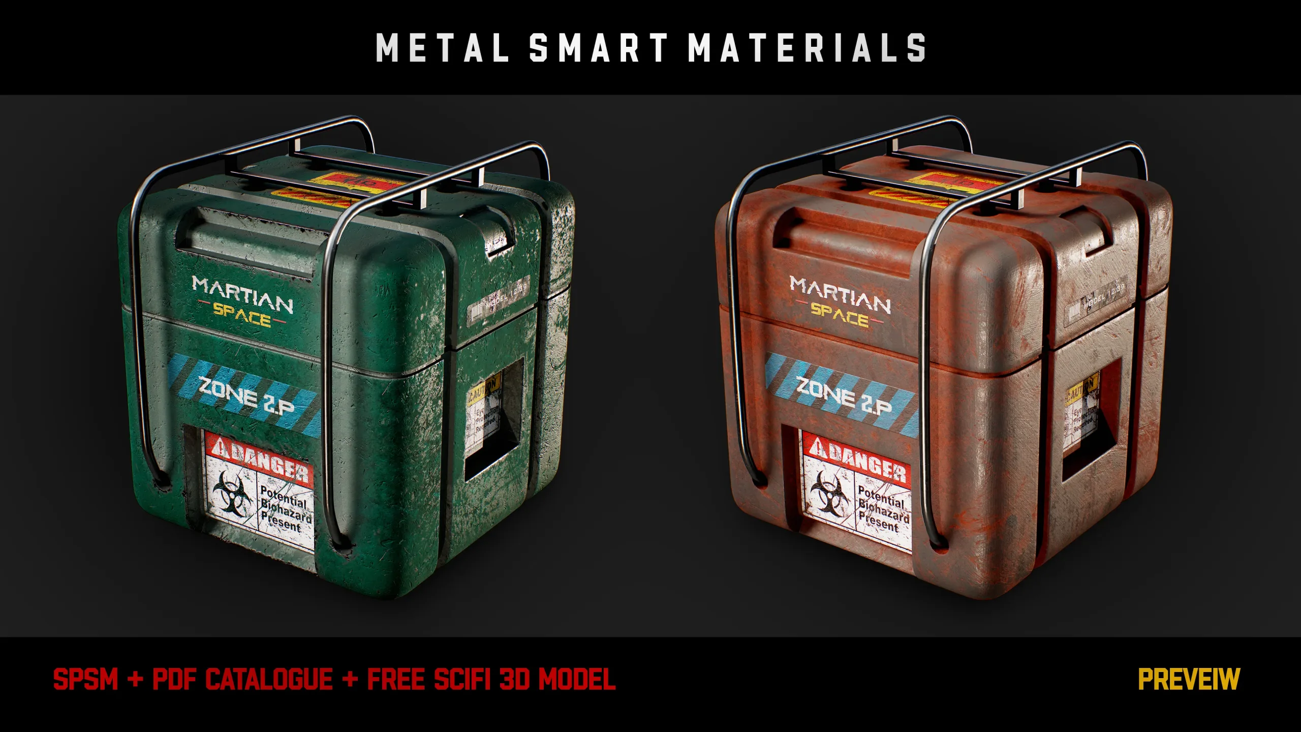 " 15 High Detailed Metal Smart Materials " (Vol.1) + Free SCIFI Box 3D Model