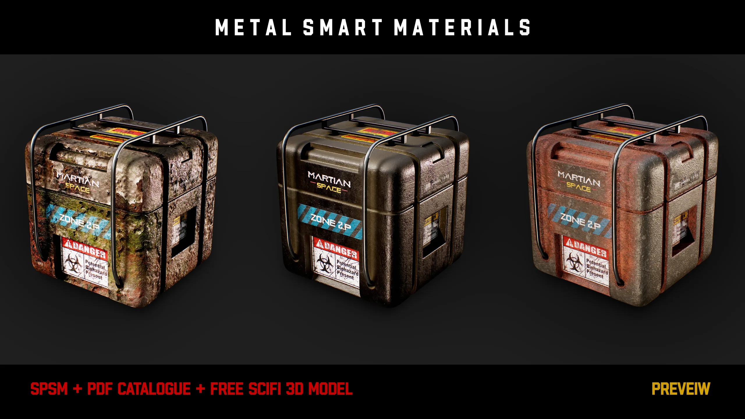 " 15 High Detailed Metal Smart Materials " (Vol.1) + Free SCIFI Box 3D Model