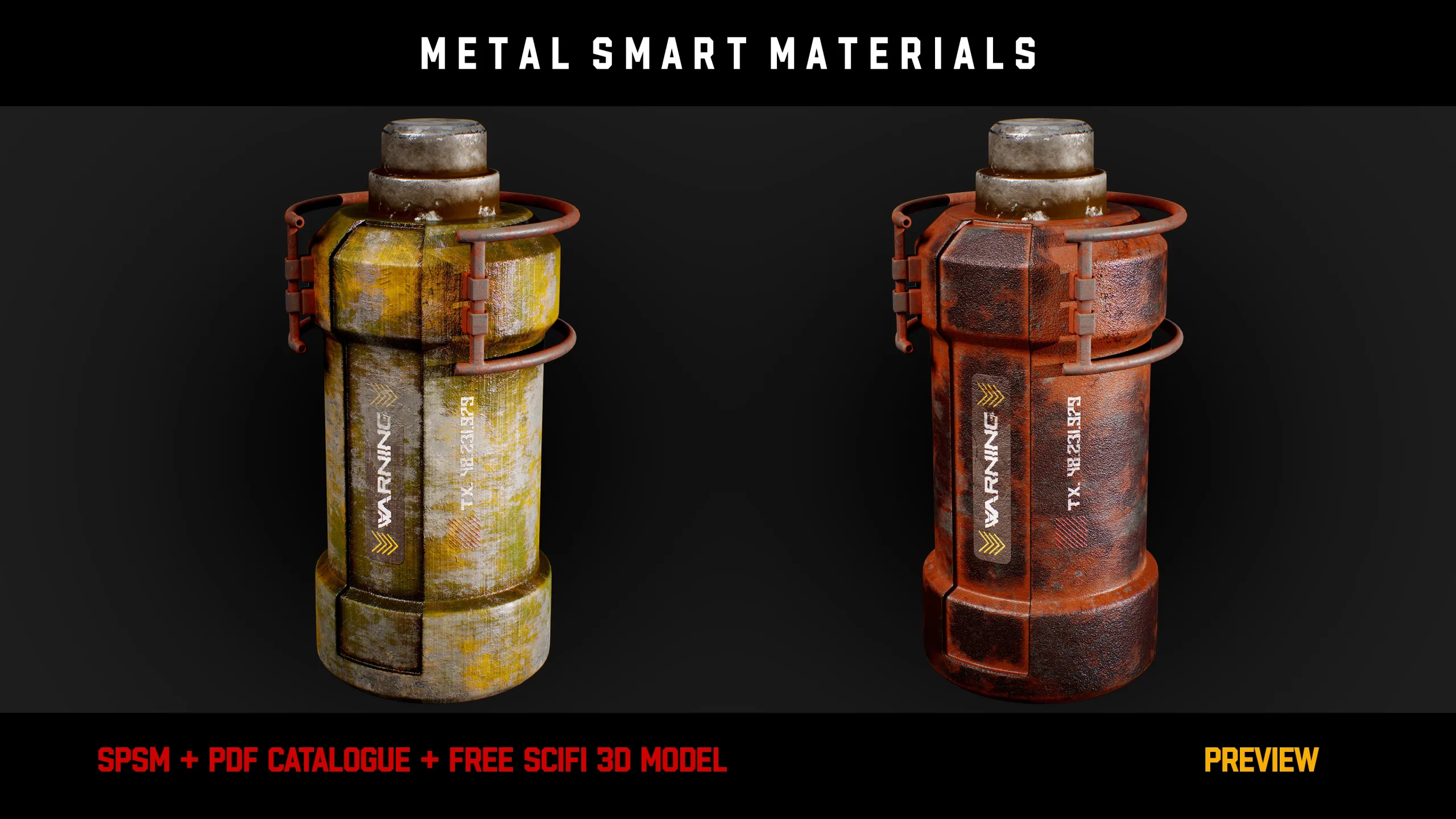 " 15 High Detailed Metal Smart Materials " (Vol.2) + Free SCIFI Prop 3D Model