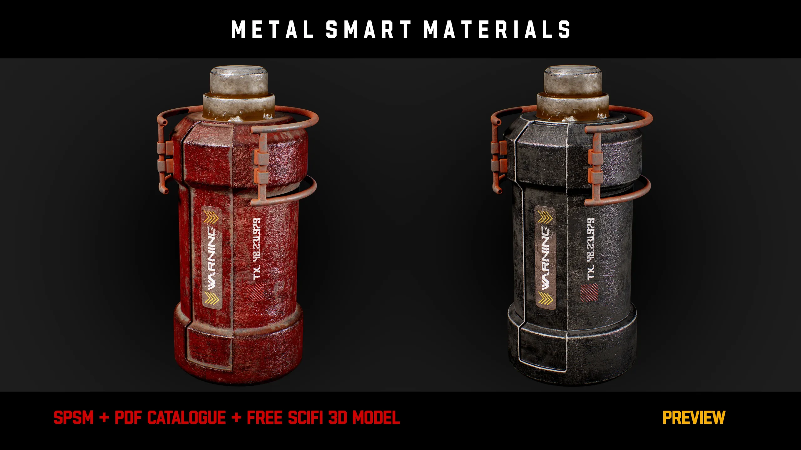 " 15 High Detailed Metal Smart Materials " (Vol.2) + Free SCIFI Prop 3D Model