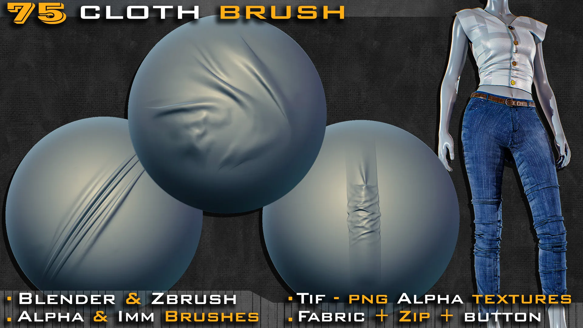 75 Cloth Brushes ( Blender & ZBrush )