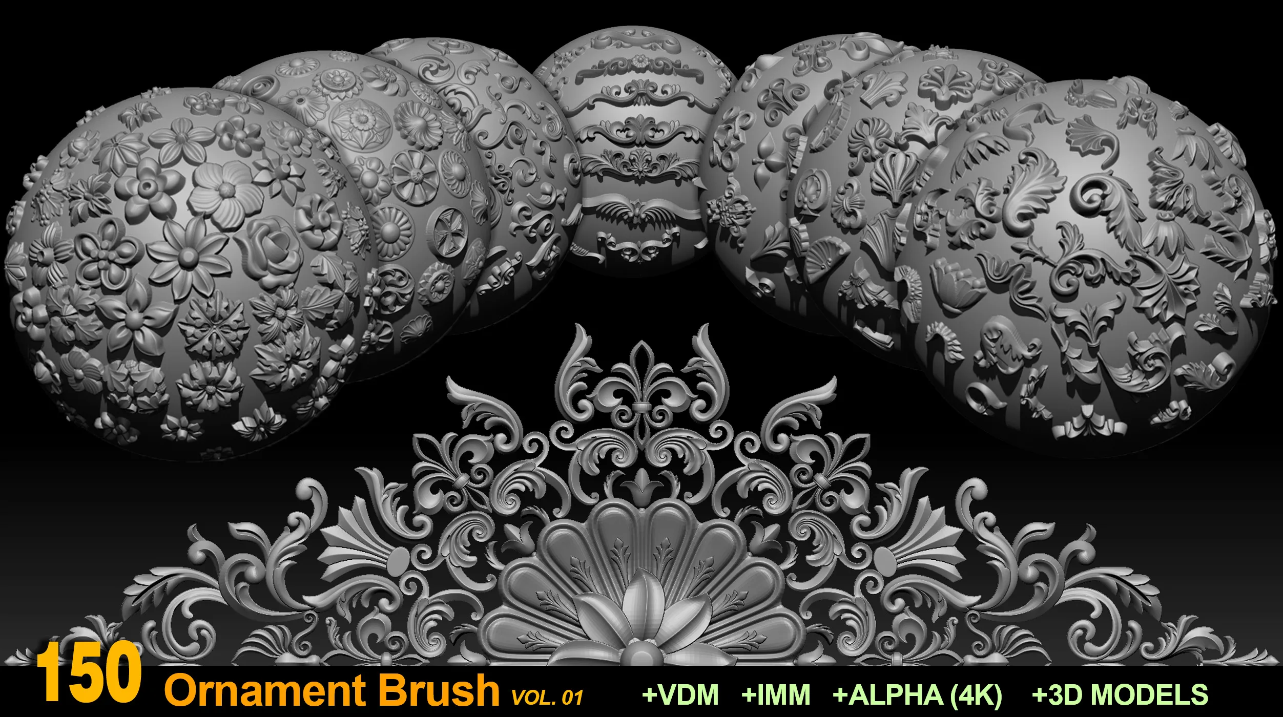 150 Ornament Brushes and Alphas Vol 01