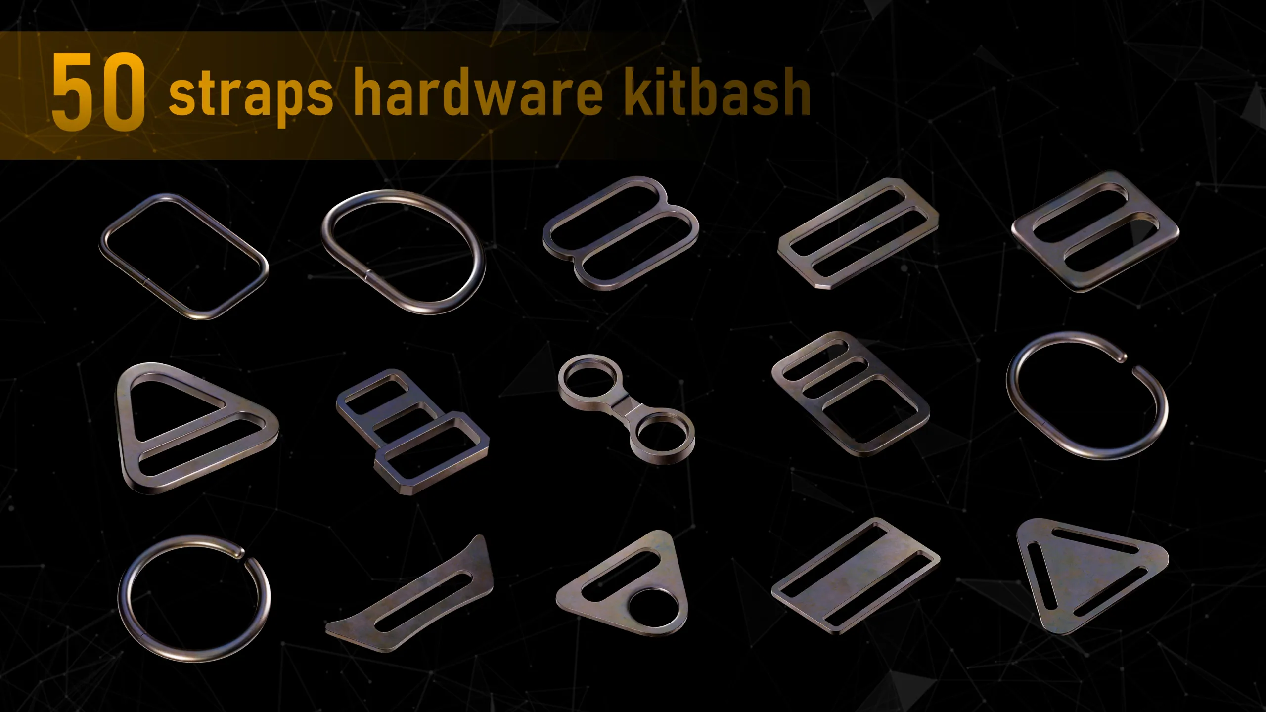 50 Straps Hardware Kitbash 3D Models (fully unwraped) + imm brushes