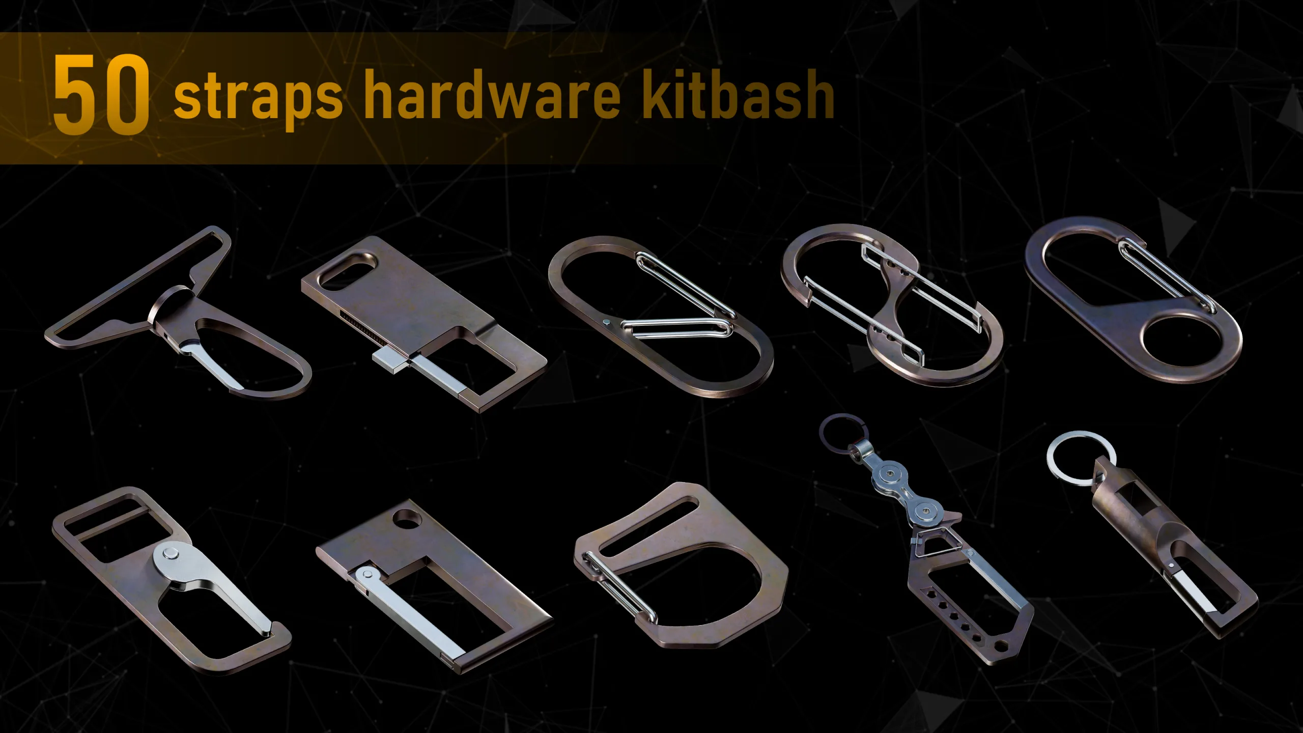 50 Straps Hardware Kitbash 3D Models (fully unwraped) + imm brushes