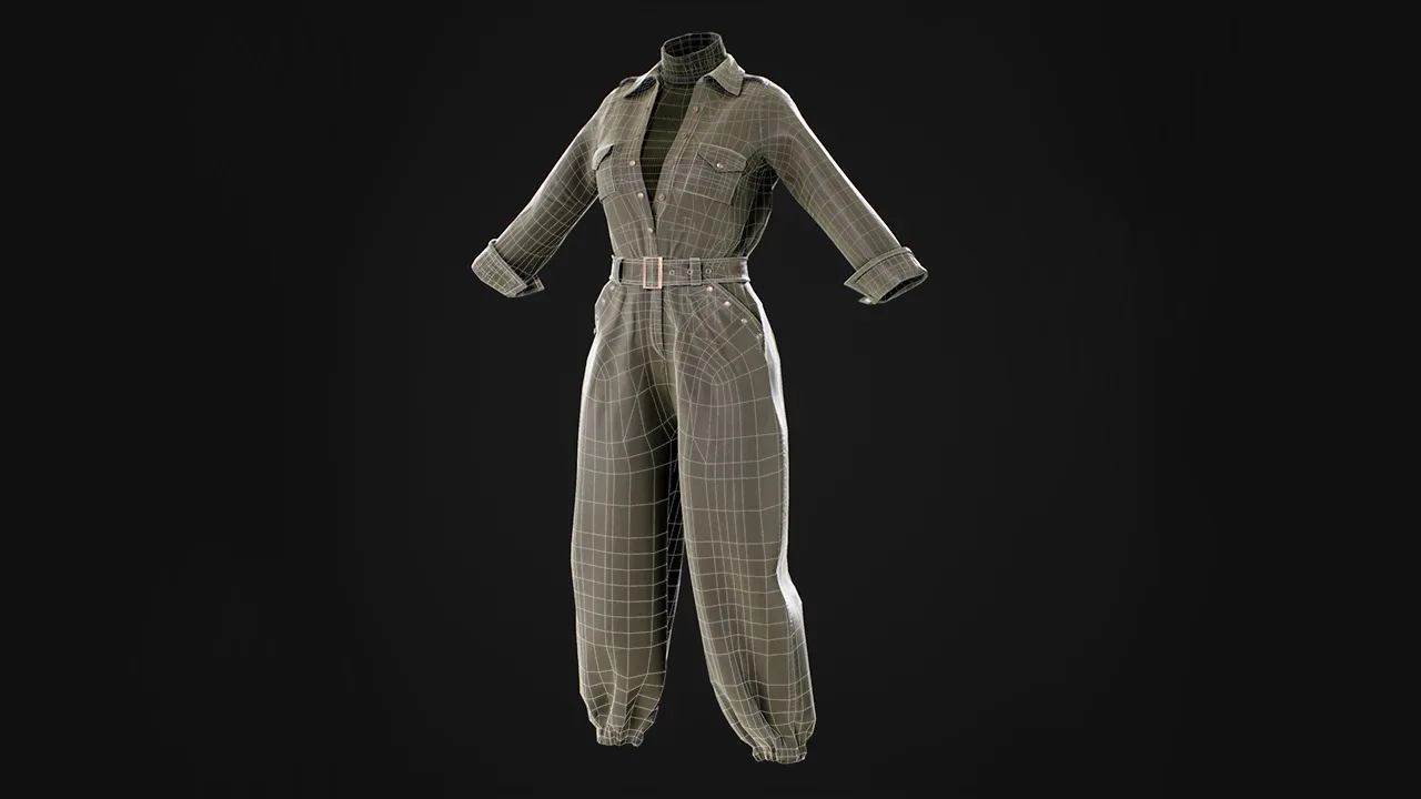 Women's Military Outfit-Boiler Suit / Marvelous Designer Clo3d Project + OBJ , FBX (Game Ready)