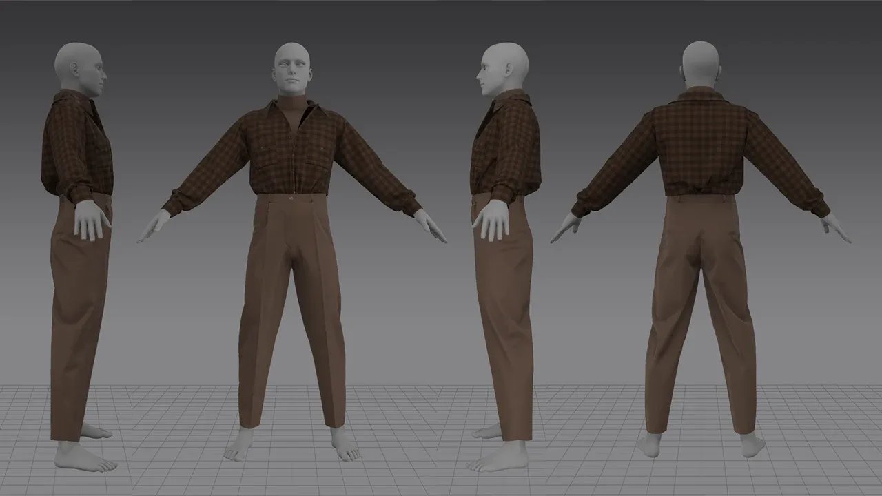 Men 's Vintage Outfit / MD , Clo3d Project + OBJ , FBX (Game Ready)