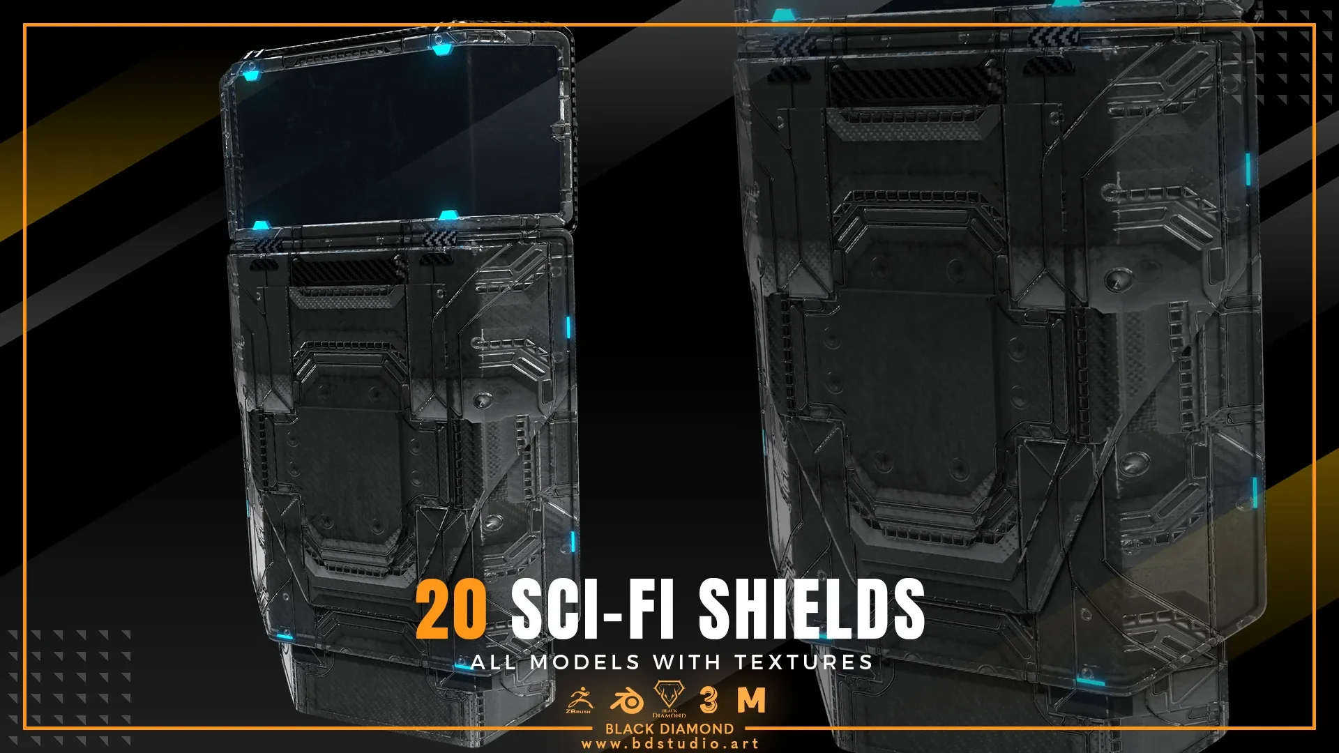 20 SCI-FI SHIELDS with Textures ( For All 3D Software and ready for Game )