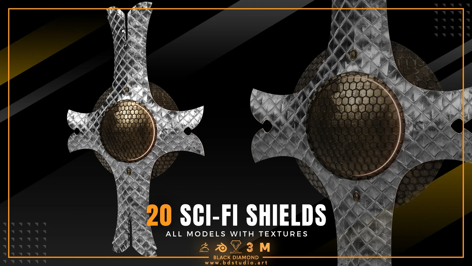 20 SCI-FI SHIELDS with Textures ( For All 3D Software and ready for Game )