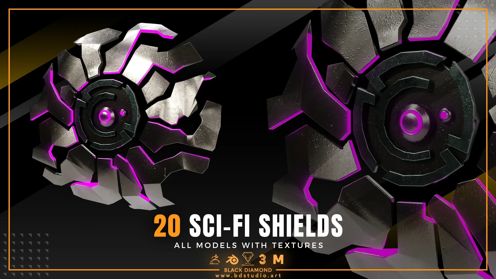 20 SCI-FI SHIELDS with Textures ( For All 3D Software and ready for Game )