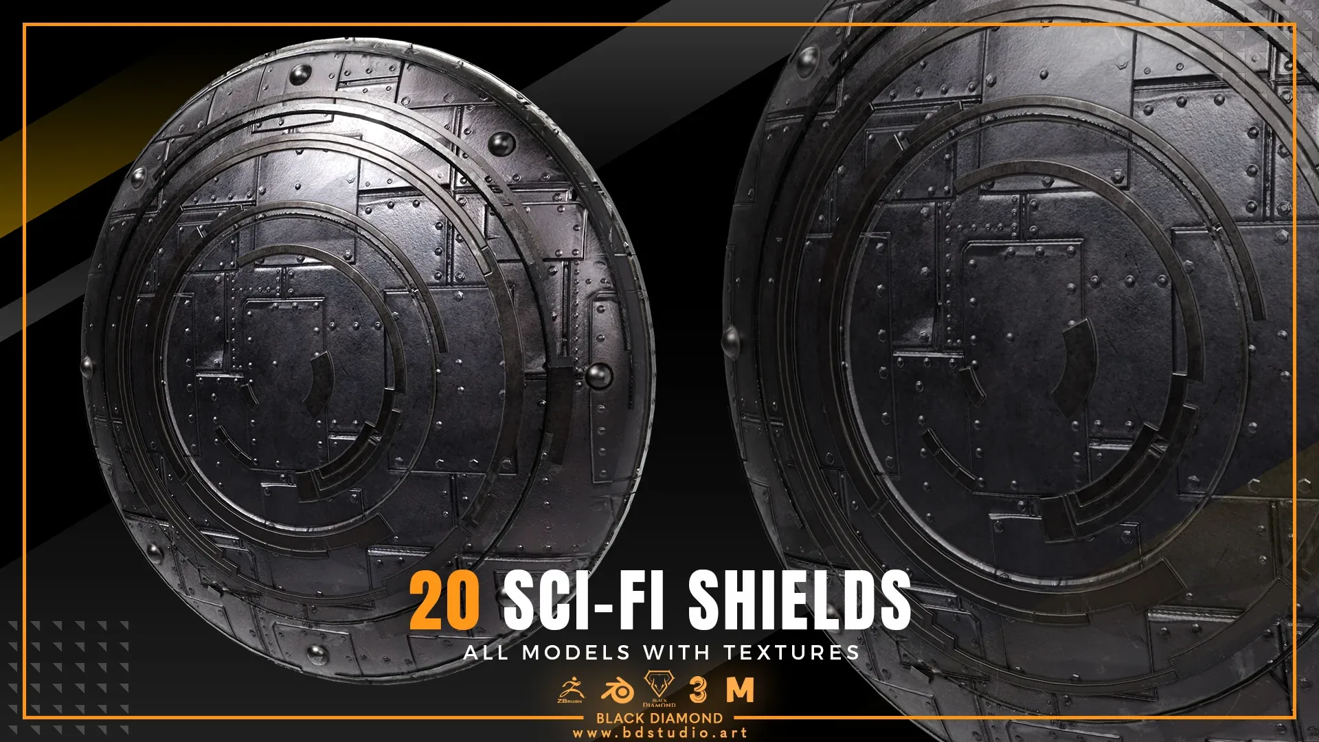 20 SCI-FI SHIELDS with Textures ( For All 3D Software and ready for Game )