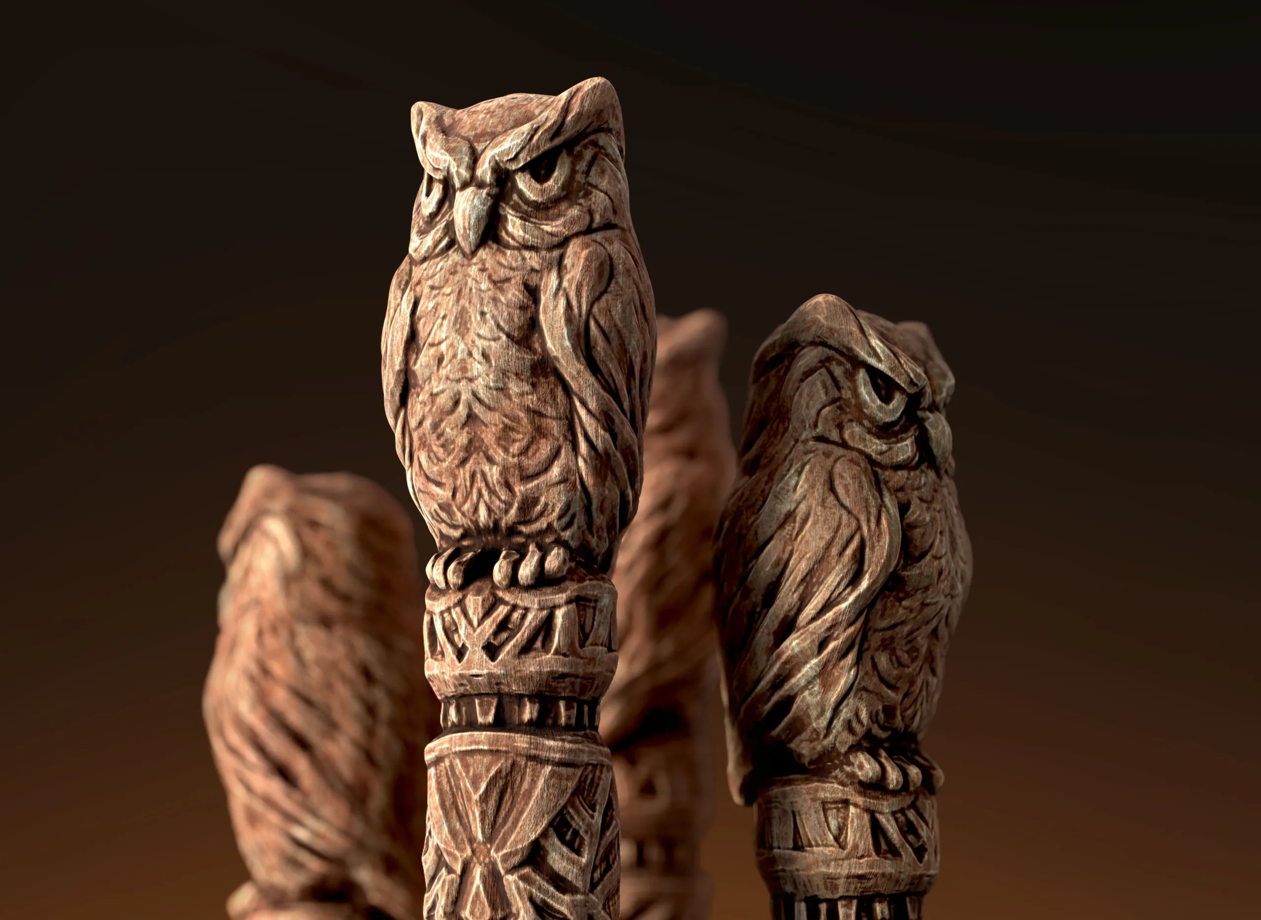 Wooden Totem Owl Pole 8K