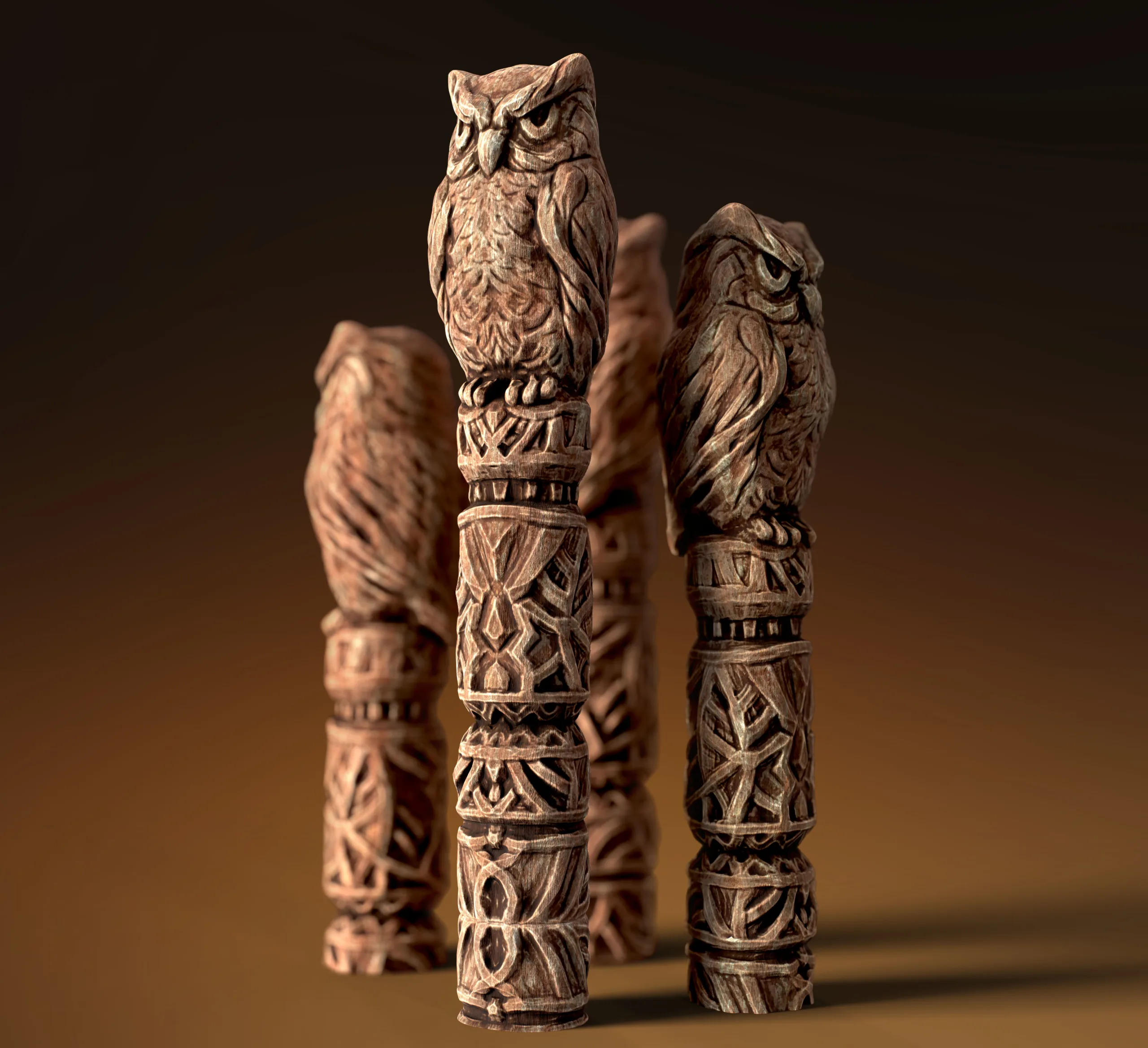 Wooden Totem Owl Pole 8K