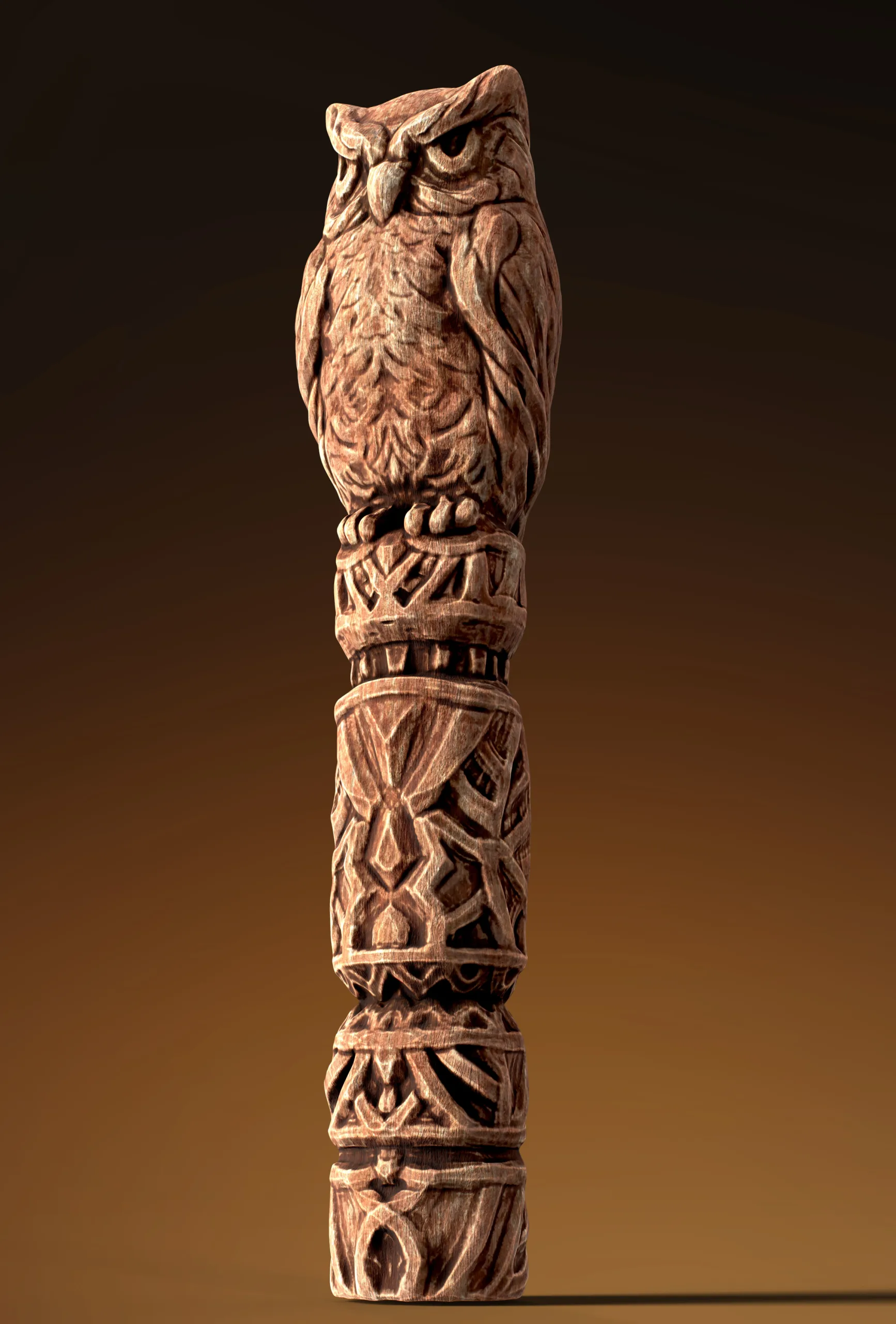 Wooden Totem Owl Pole 8K