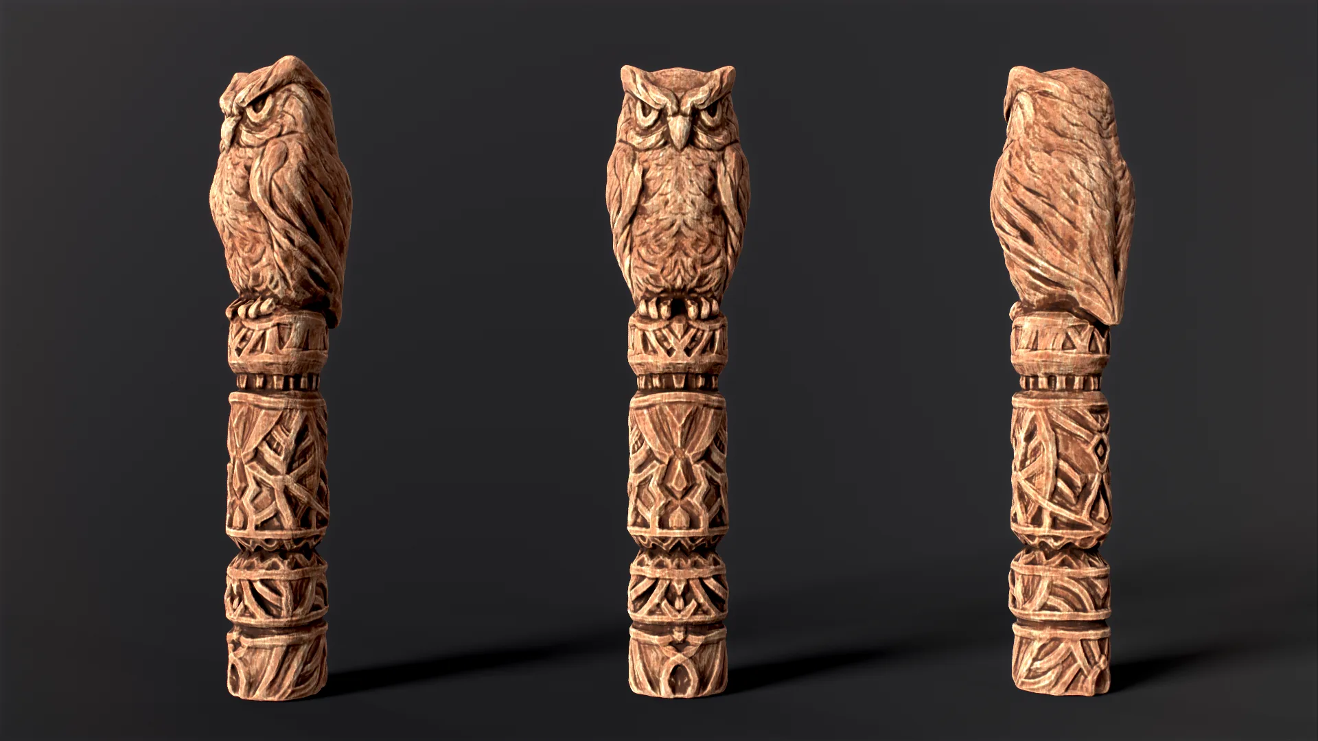 Wooden Totem Owl Pole 8K