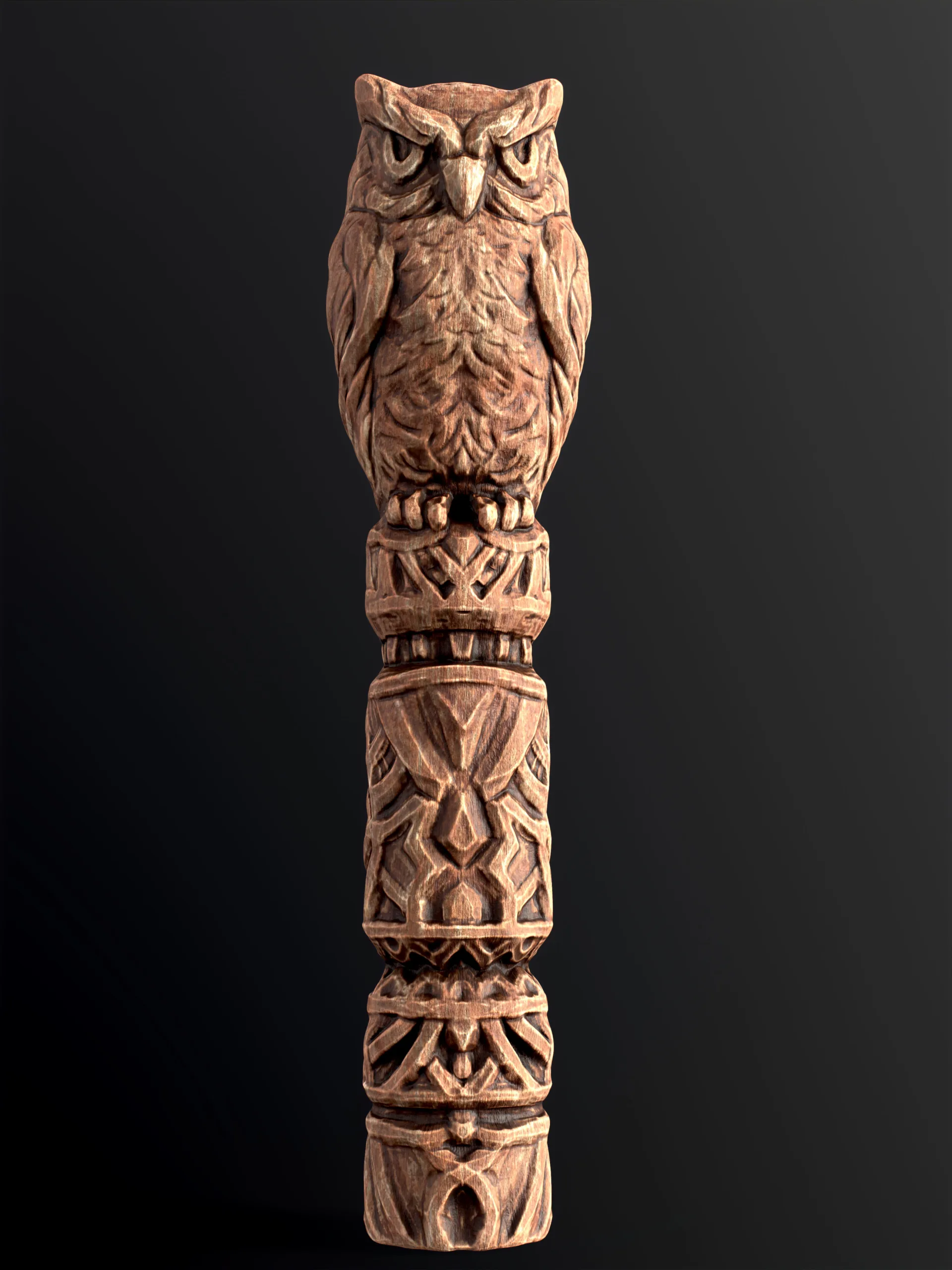 Wooden Totem Owl Pole 8K