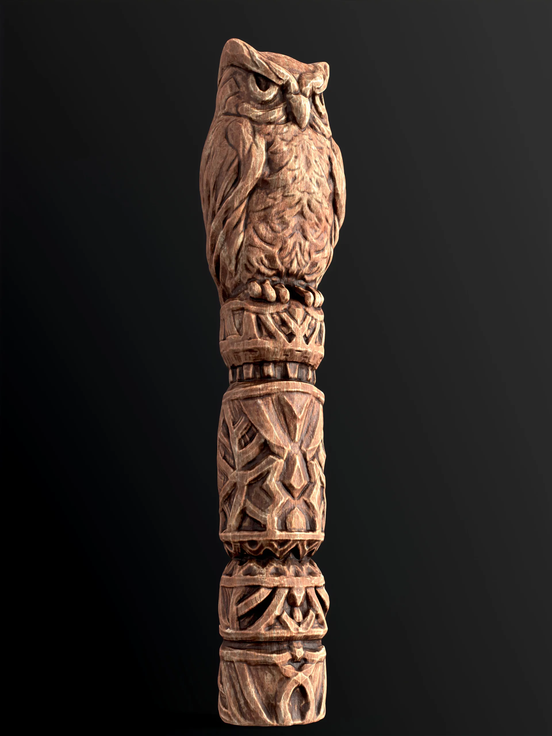 Wooden Totem Owl Pole 8K