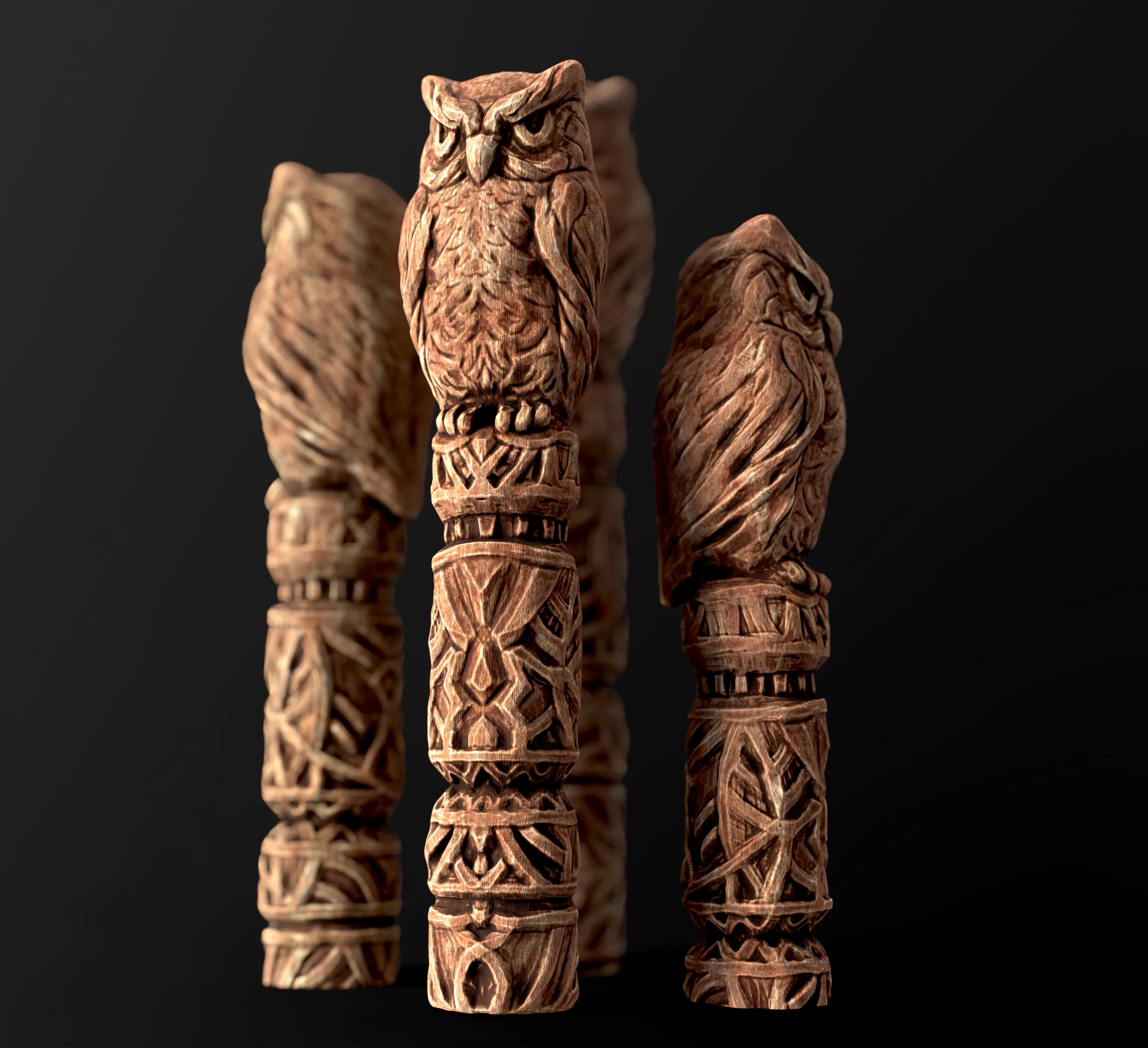 Wooden Totem Owl Pole 8K