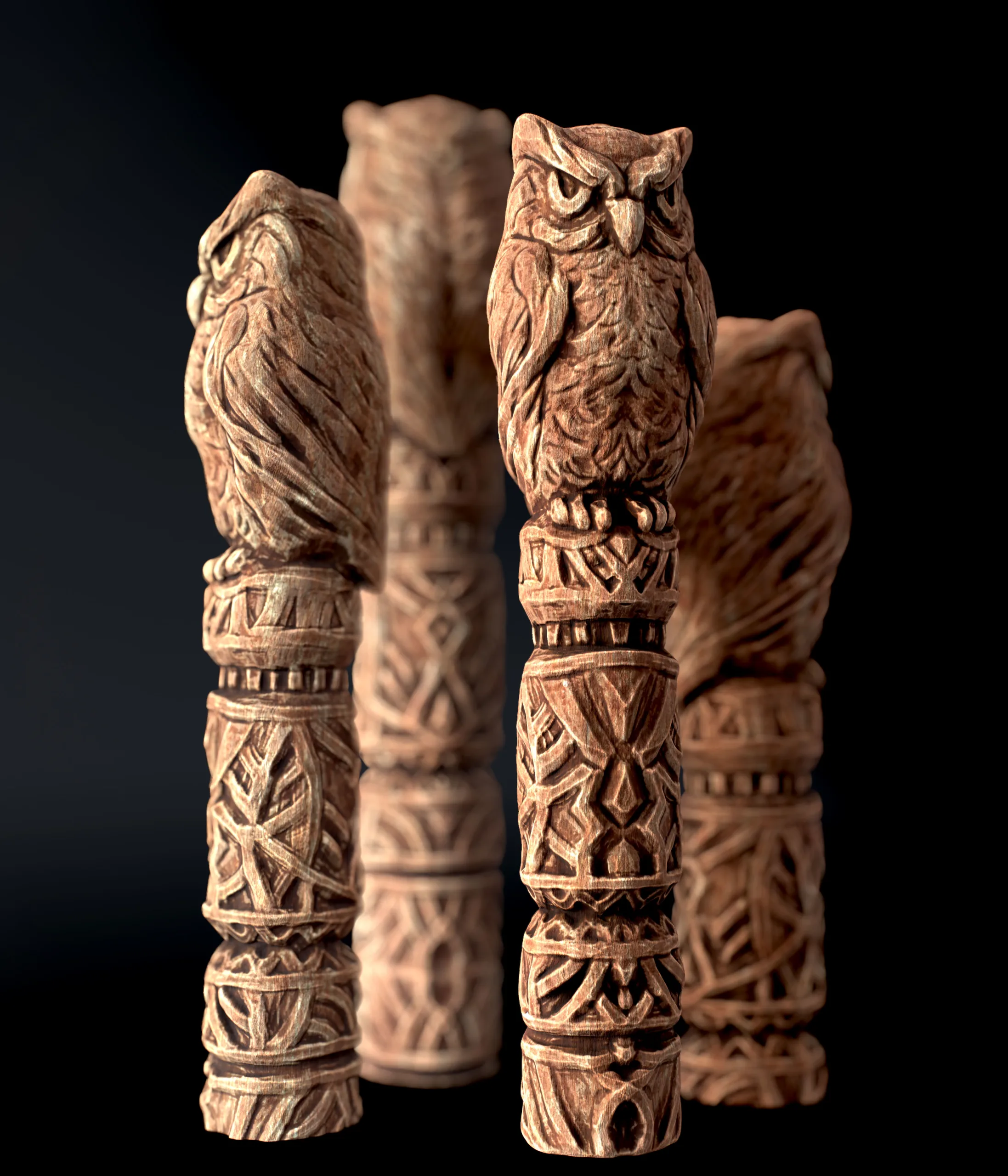 Wooden Totem Owl Pole 8K