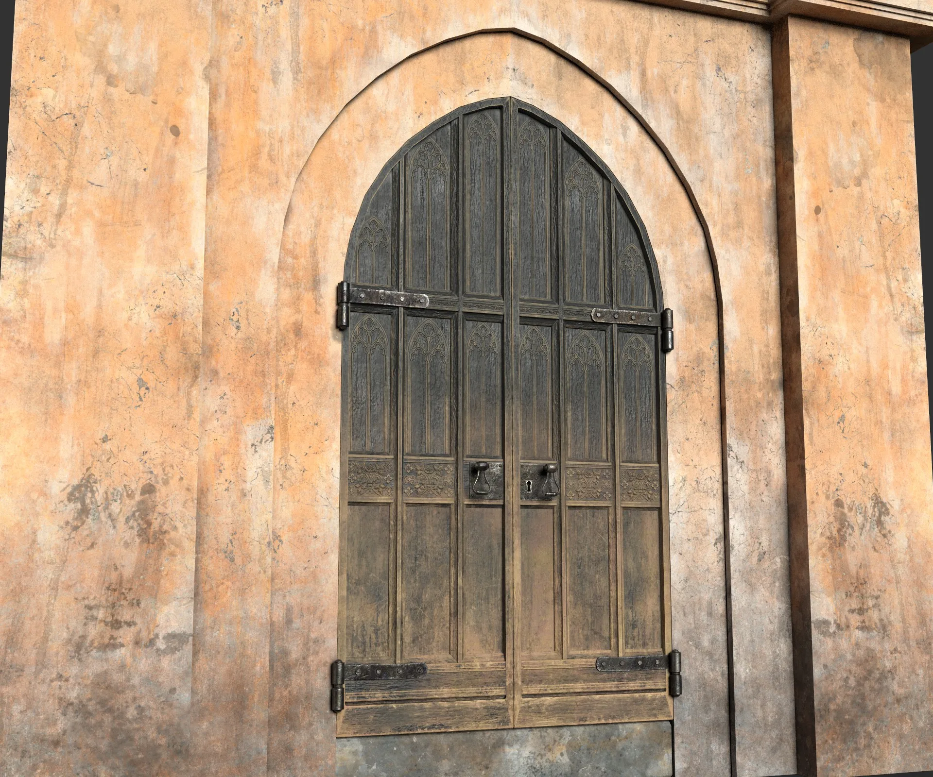 Medieval Wood Door with Stone Arch - Rigged and animated