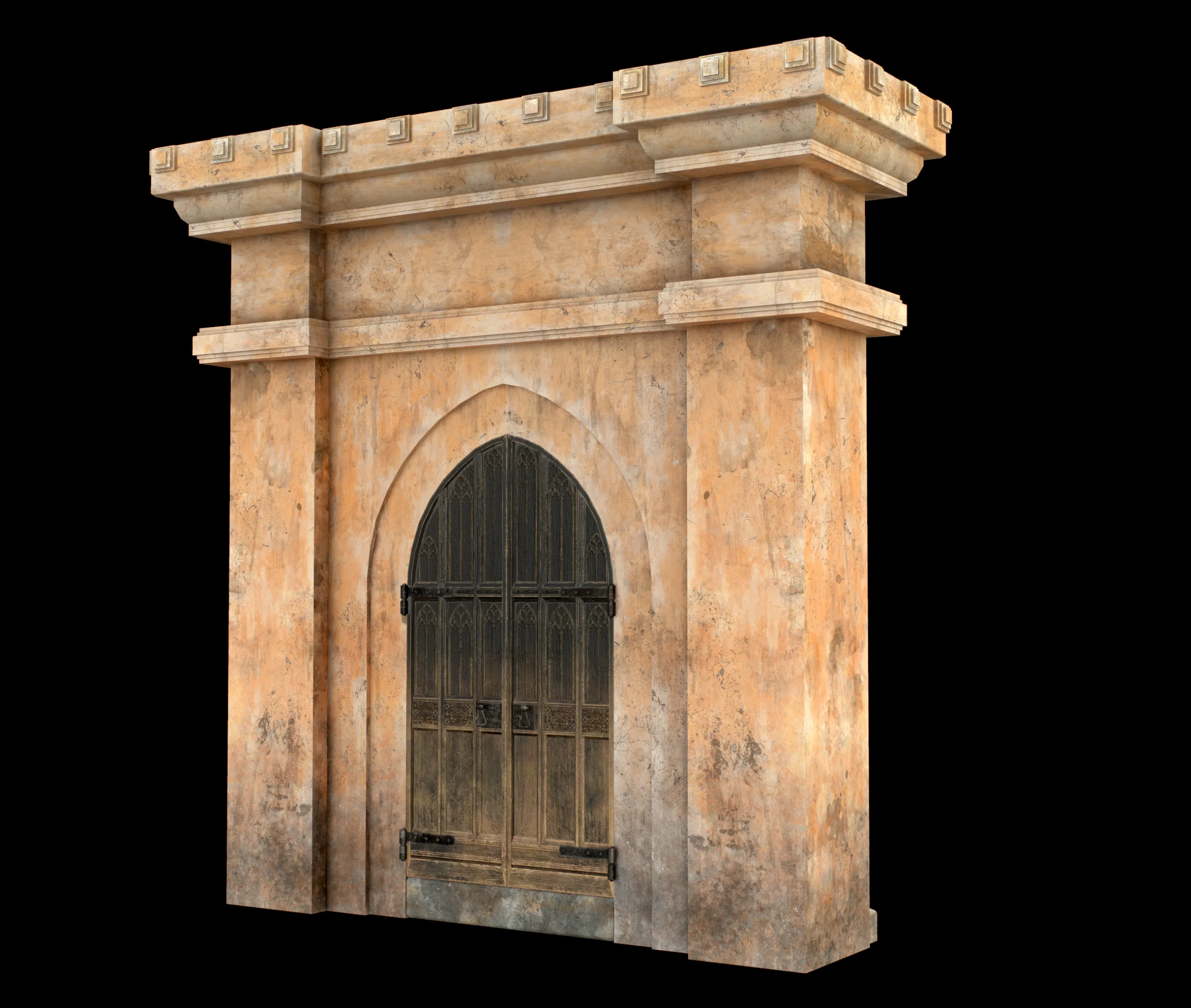 Medieval Wood Door with Stone Arch - Rigged and animated