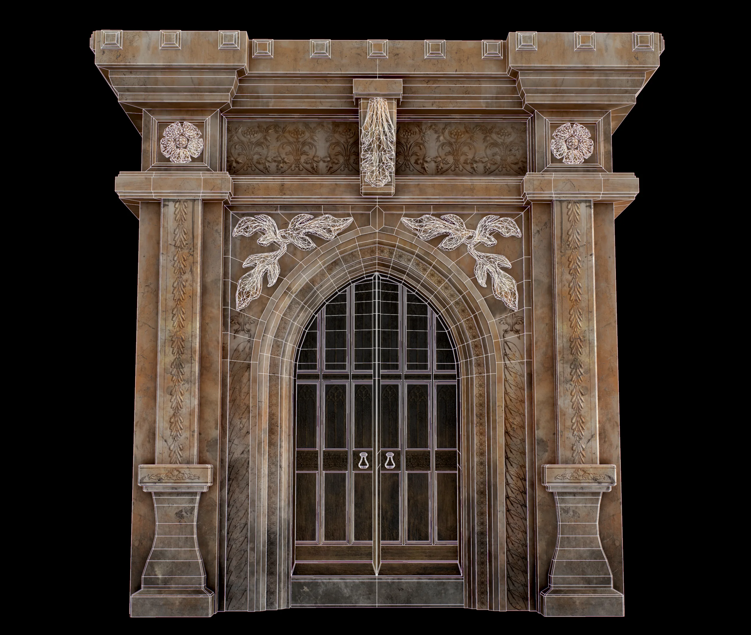Medieval Wood Door with Stone Arch - Rigged and animated