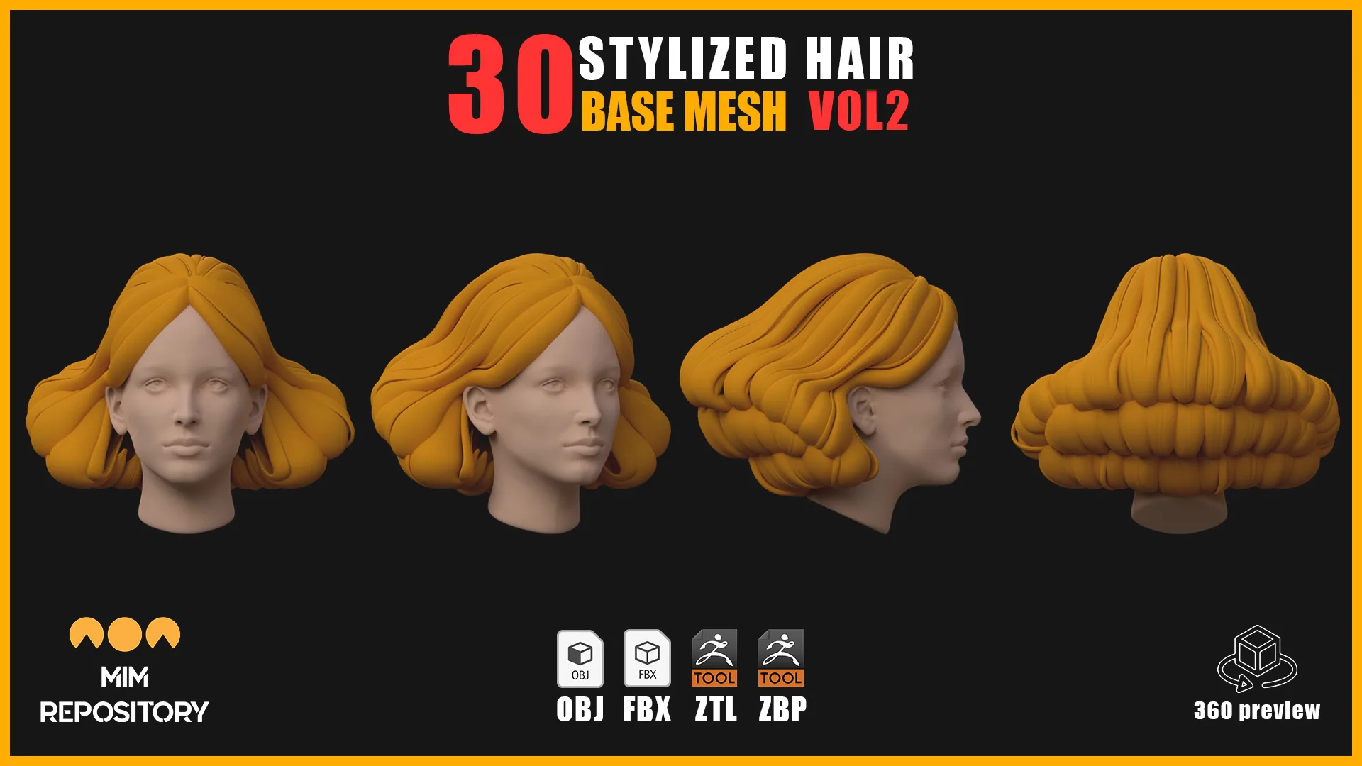 30 Stylized Hair Base Mesh - VOL 02