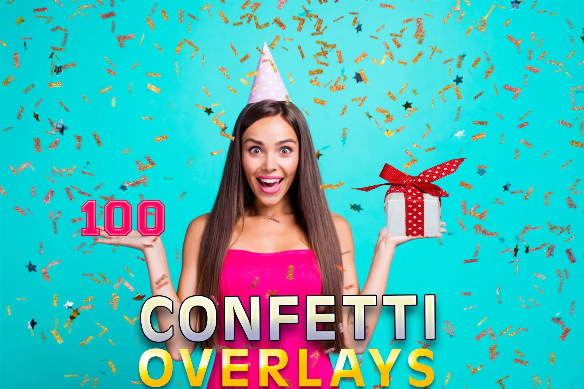 100 Confetti Photo Overlays, Realistic Falling, Birthday, Magic Party Celebration