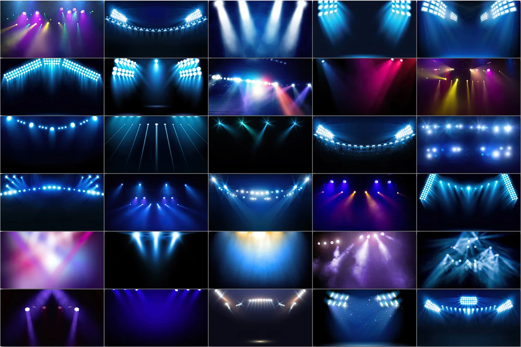 60 Stage Lighting Overlays, Stage arena lighting background spotlight, Stadium, Arena Colorful Lights