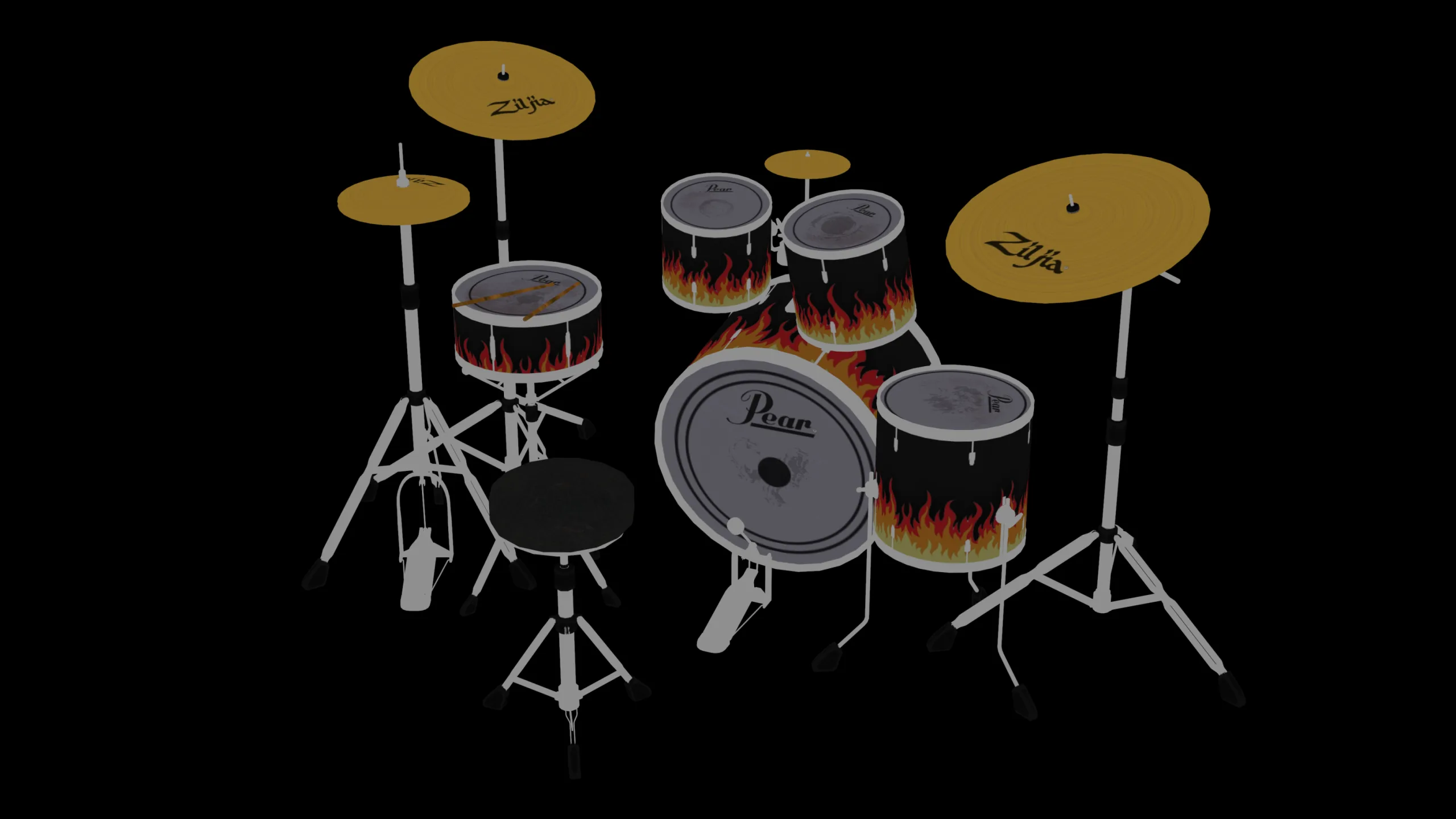 DrumKit - Game ready props Low-poly 3D model