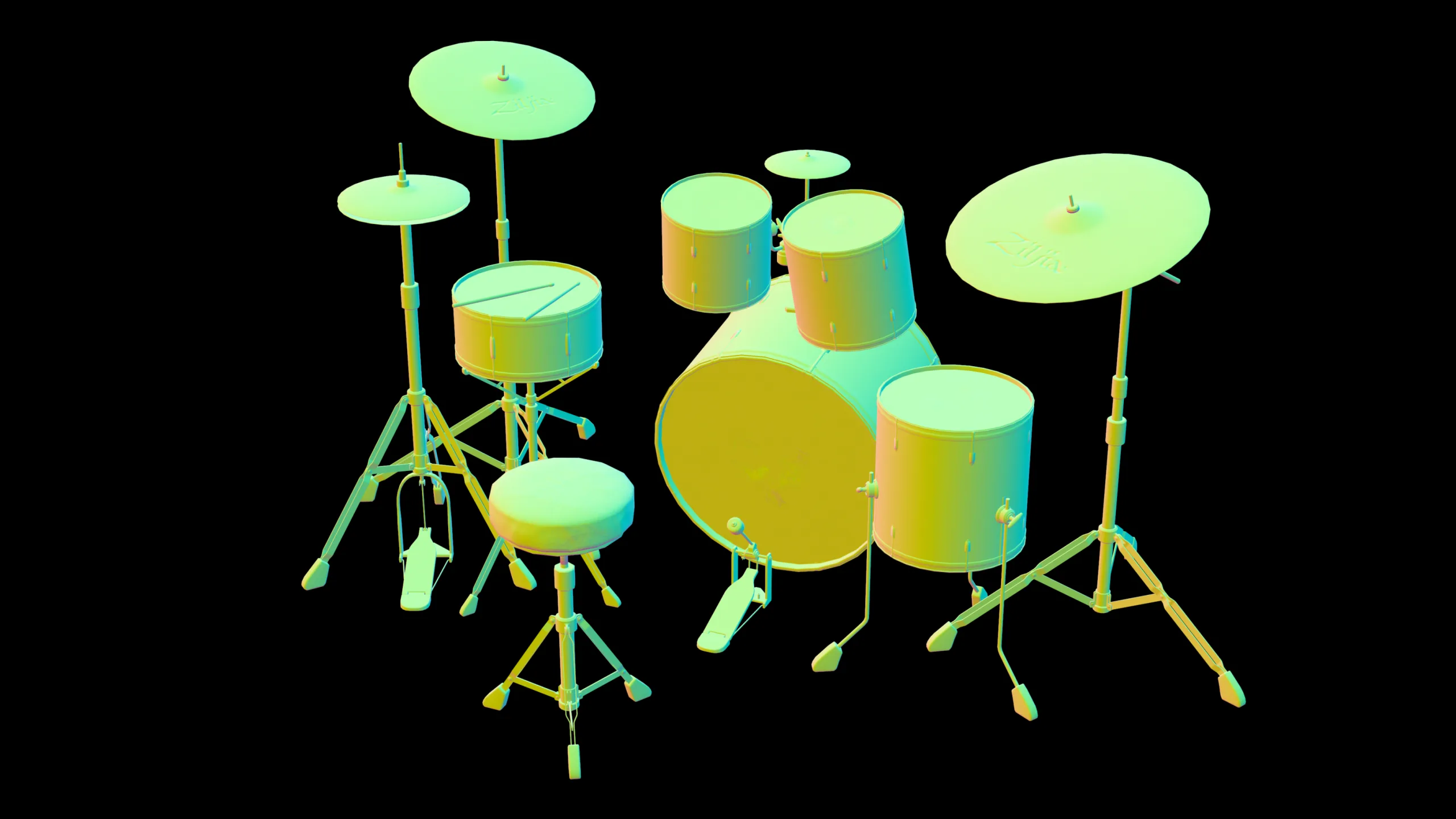 DrumKit - Game ready props Low-poly 3D model