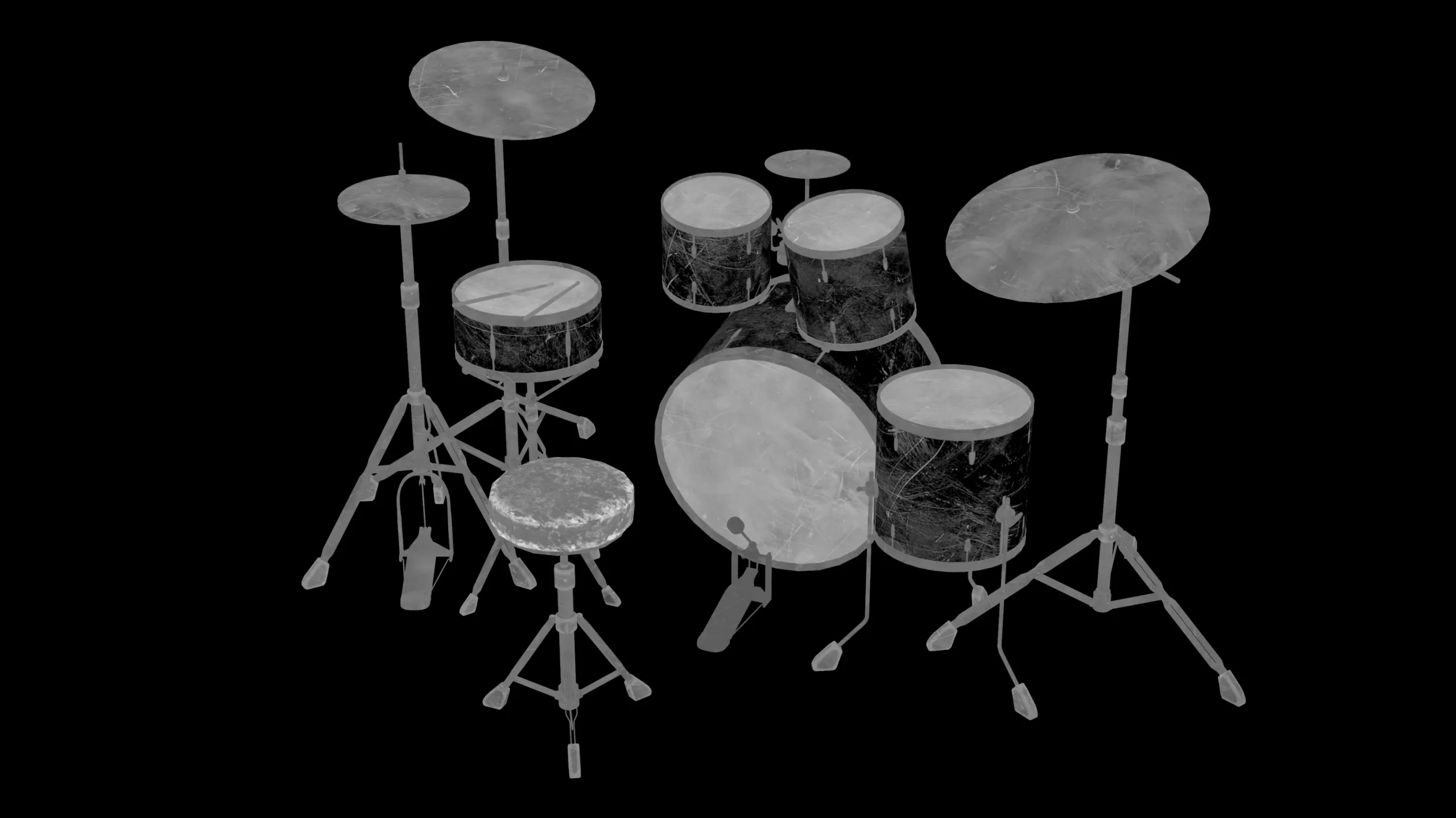 DrumKit - Game ready props Low-poly 3D model