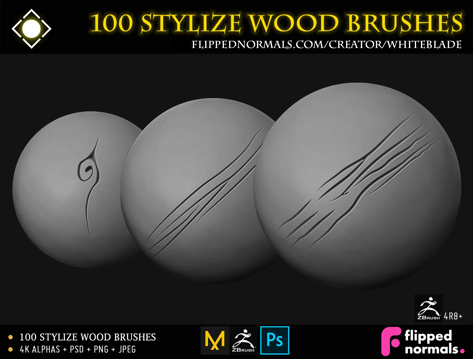 100 Stylize Wood Brushes and 4K Alphas - ZBrush 4R8+