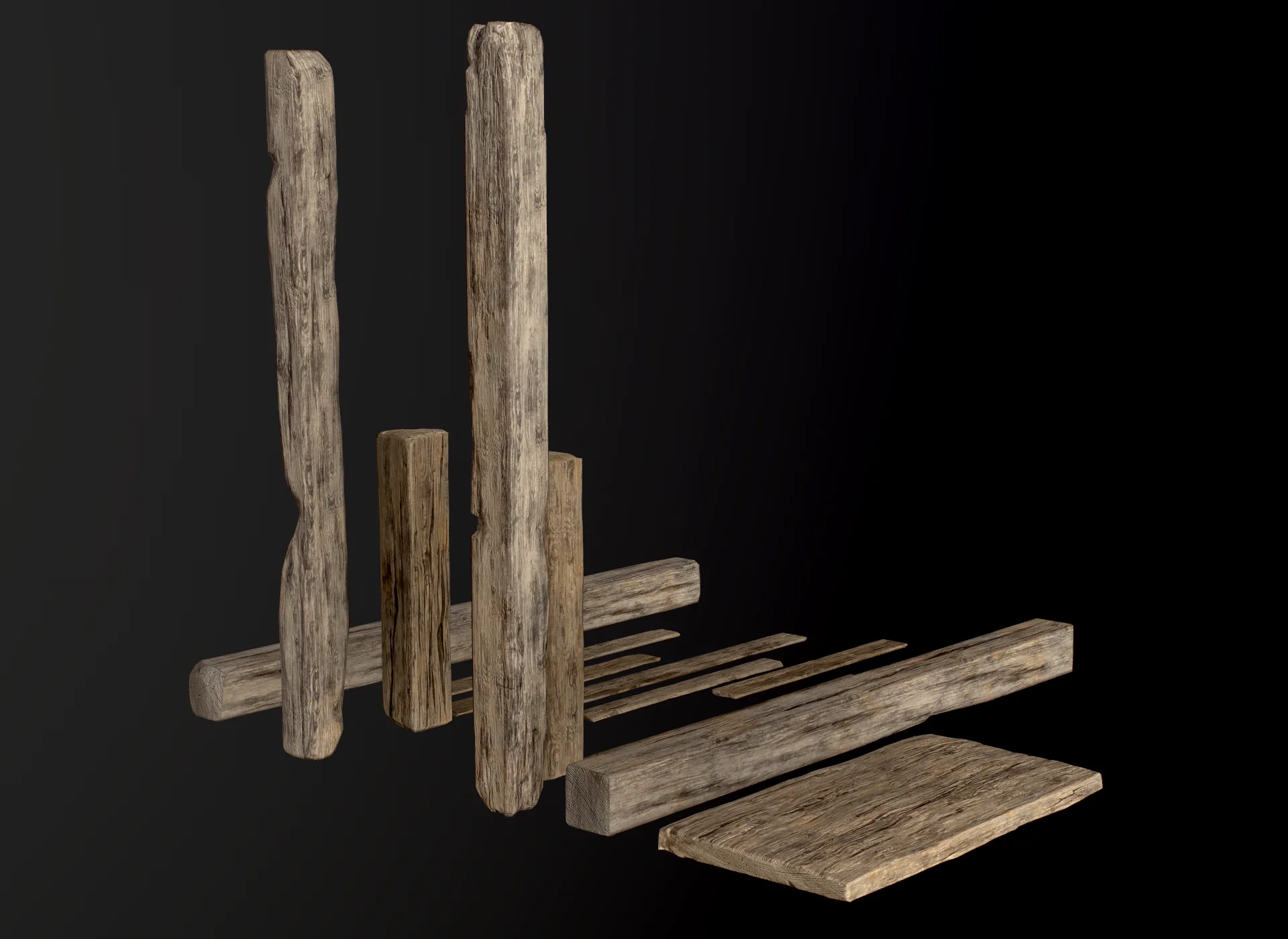 Wooden Planks and Beams - 13 pieces