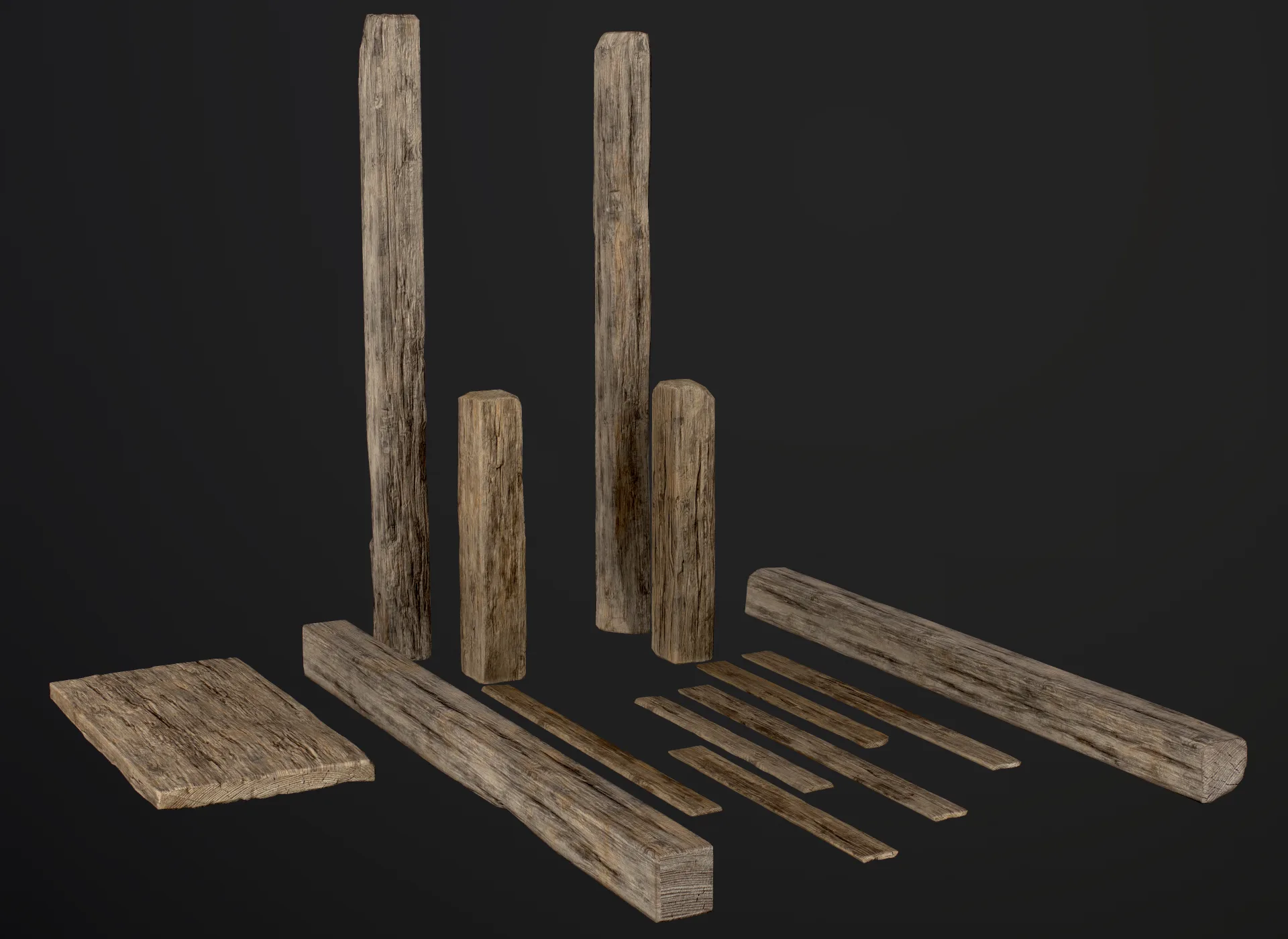 Wooden Planks and Beams - 13 pieces