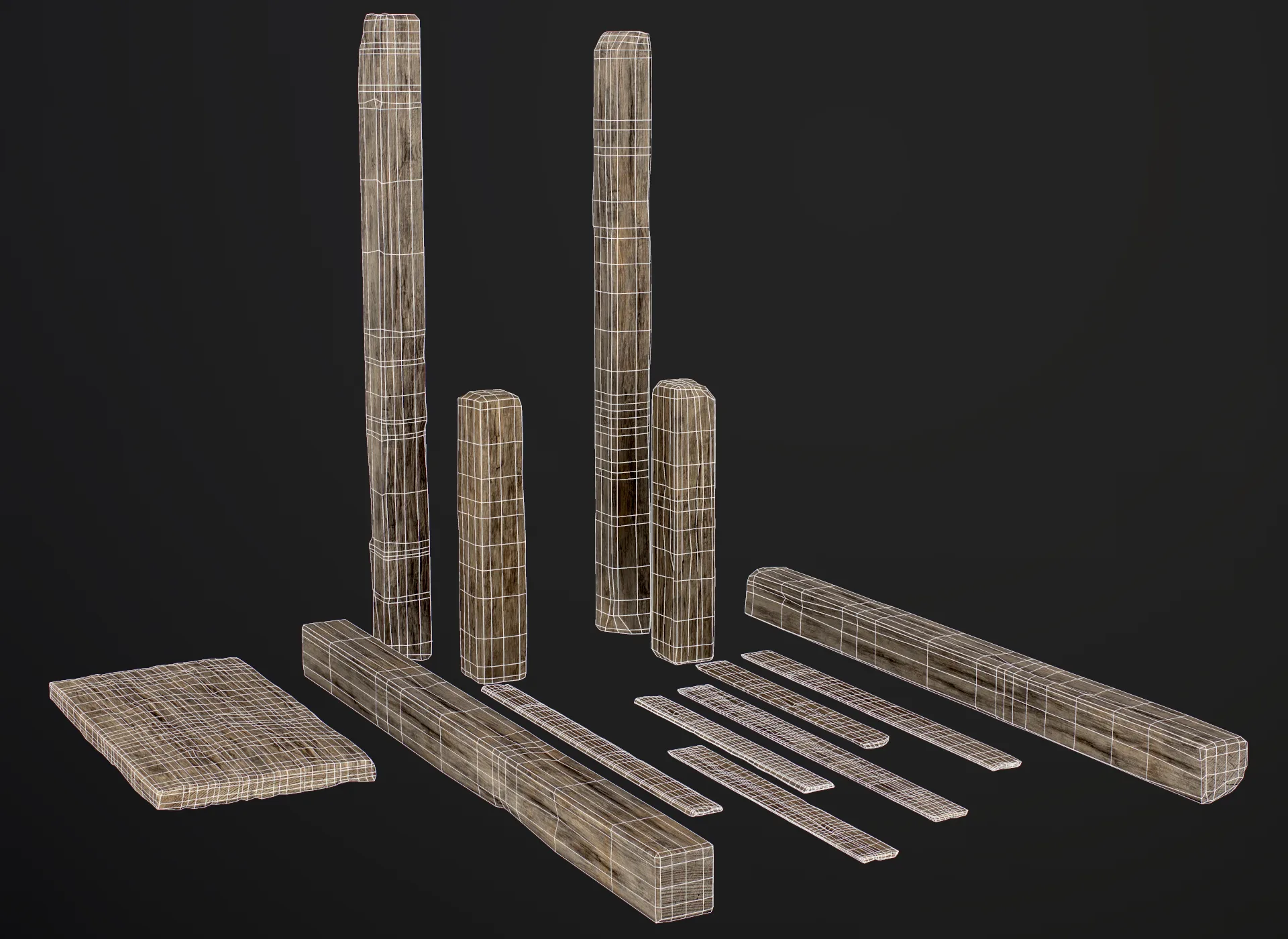 Wooden Planks and Beams - 13 pieces